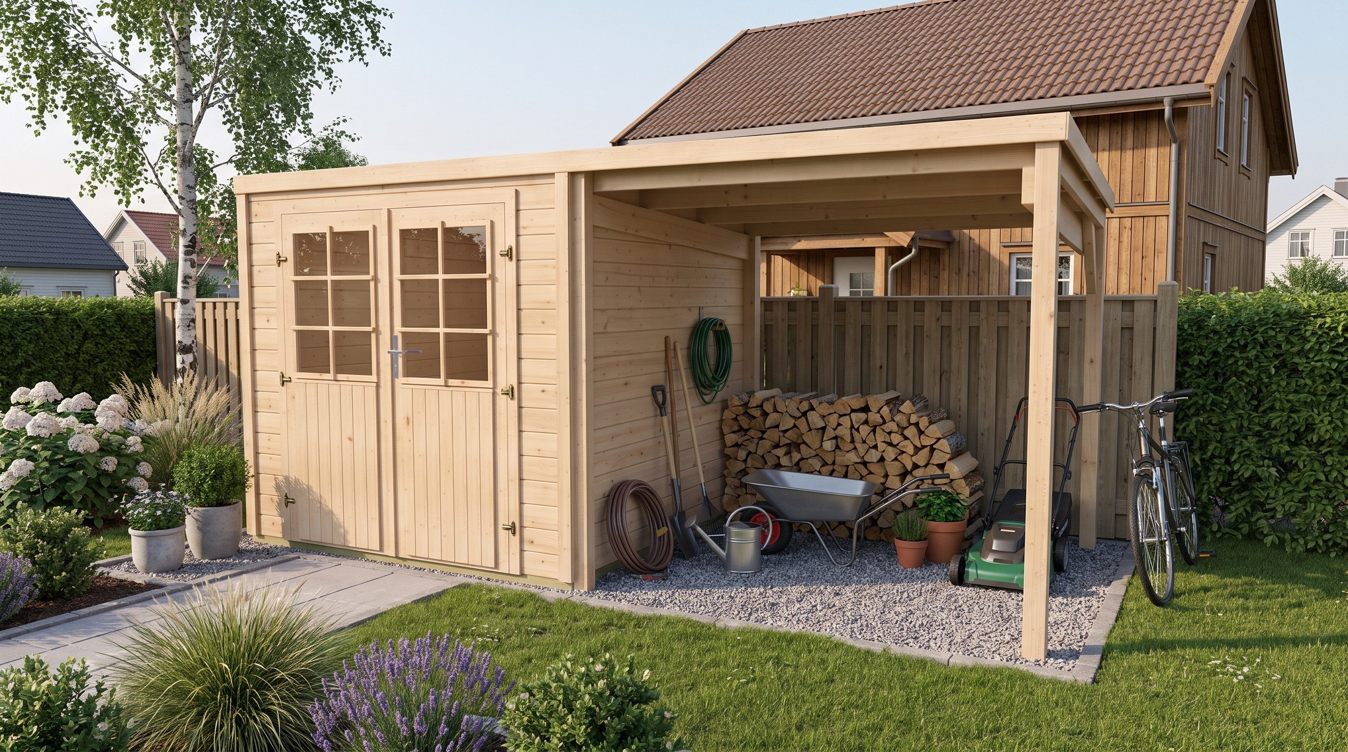 weka Gartenhaus Lugo 2 mit Anbau, BxT: 424x217 cm, (Set), 19mm 210x210