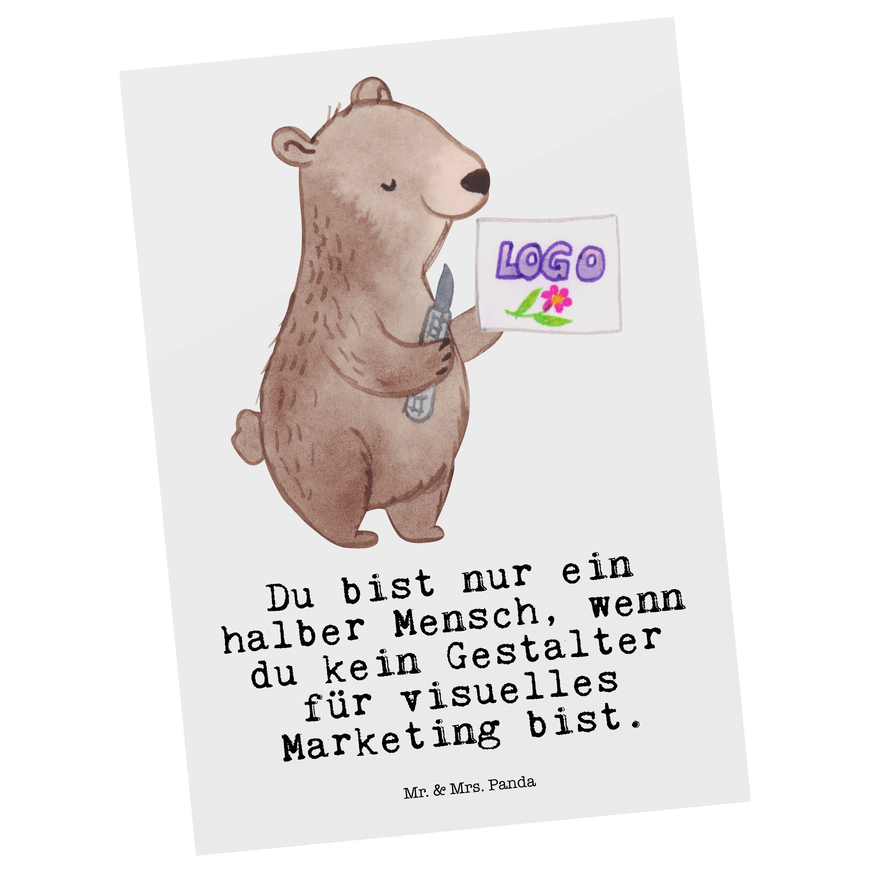 Mr. & Panda Herz - visuelles Geschenk, Postkarte Gestalter Grußkar Mrs. Marketing Weiß für - mit
