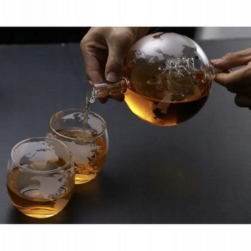 Redfink Dekanter Whisky-Set Globus Whisky-Karaffe Whisky-Gläser Stein-Eiswürfel 900 ml