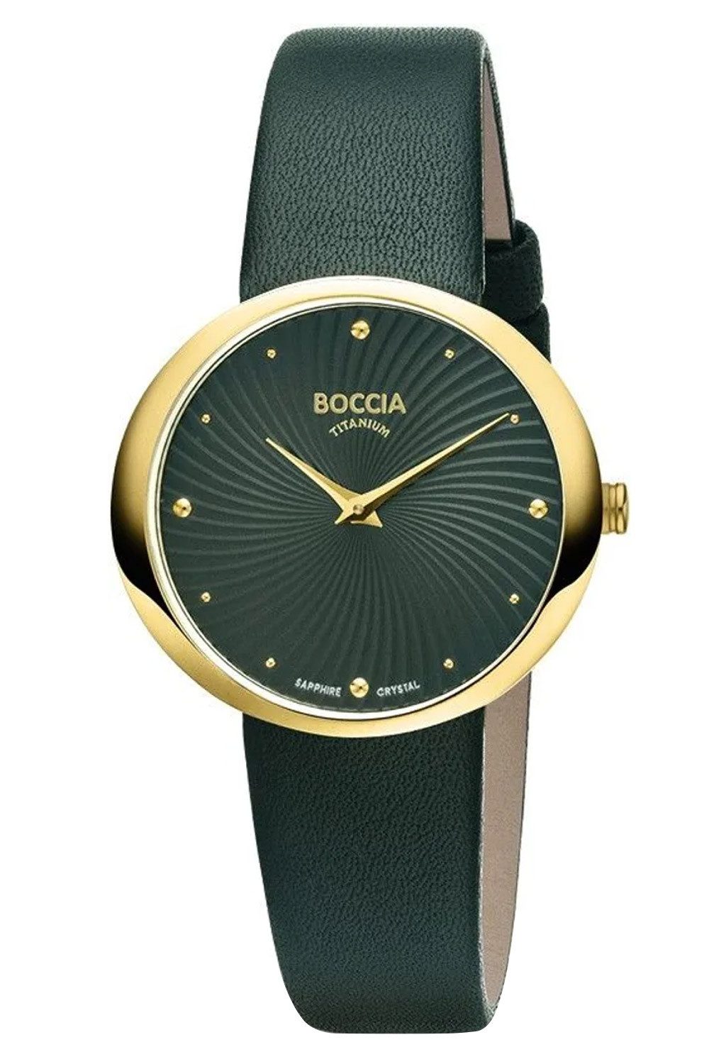 Boccia Quarzuhr Titan Dunkelgrün/Goldfarben