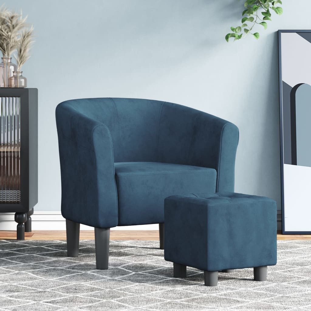 furnicato Cocktailsessel Moderner Clubsessel mit Fußhocker 70x56x68 cm Dunkelblau, Samt, (1-St), Gepolsterter Sessel mit Knopfheftung am Hocker für das Wohnzimmer