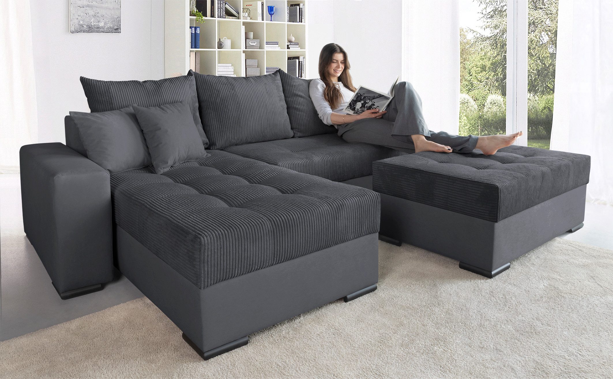 Ecksofa Josy L-Form, Breite 214 cm, mit 3 großen Rückenkissen