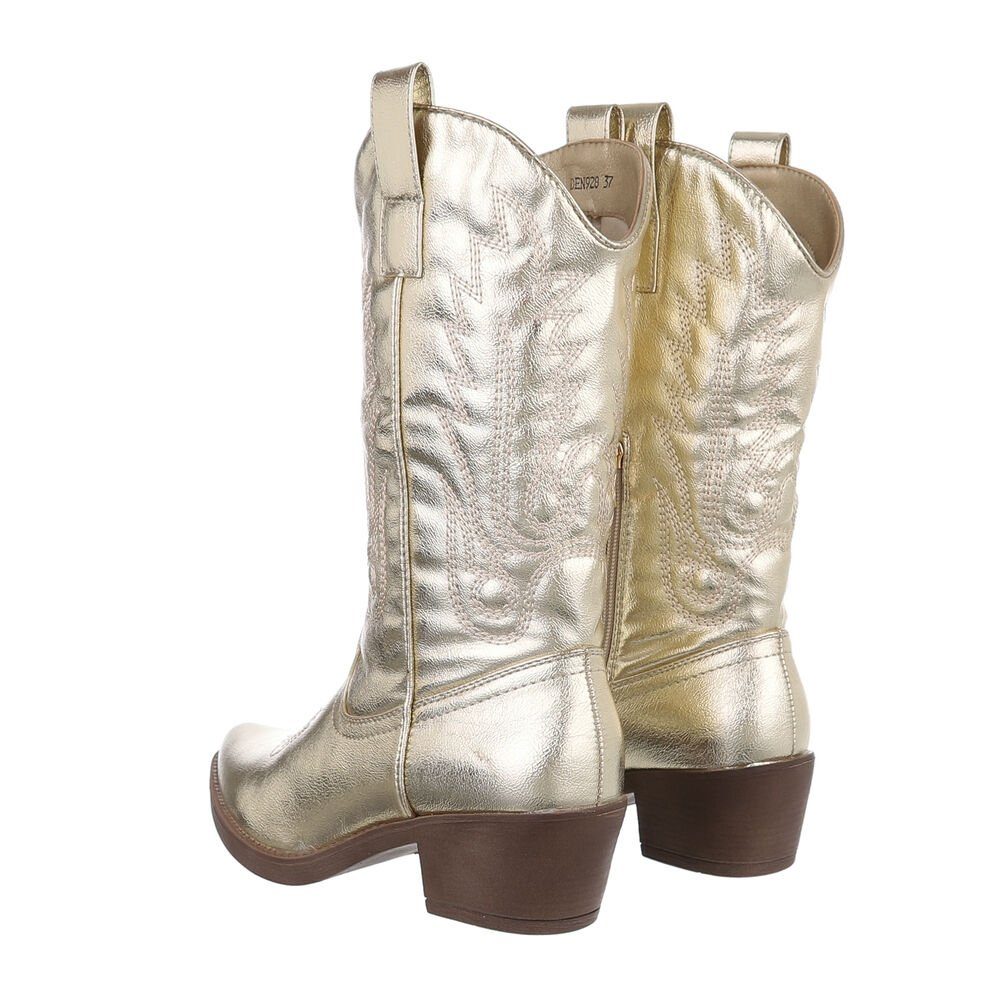 Ital-Design Damen Cowboyboots Western Westernstiefel (85757880) Blockabsatz Western- & Bikerstiefel in Gold