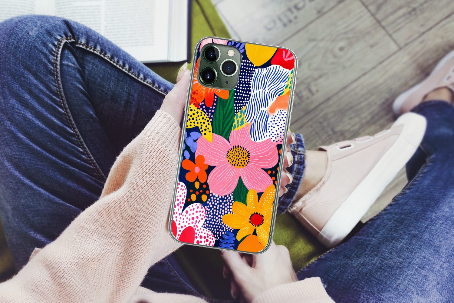 MuchoWow Handyhülle für Apple iPhone 11 Pro Bunt - Blumen - Abstrakt - Punkte, Smartphone-Bumper, Print, Handy Schutzhülle Dünn