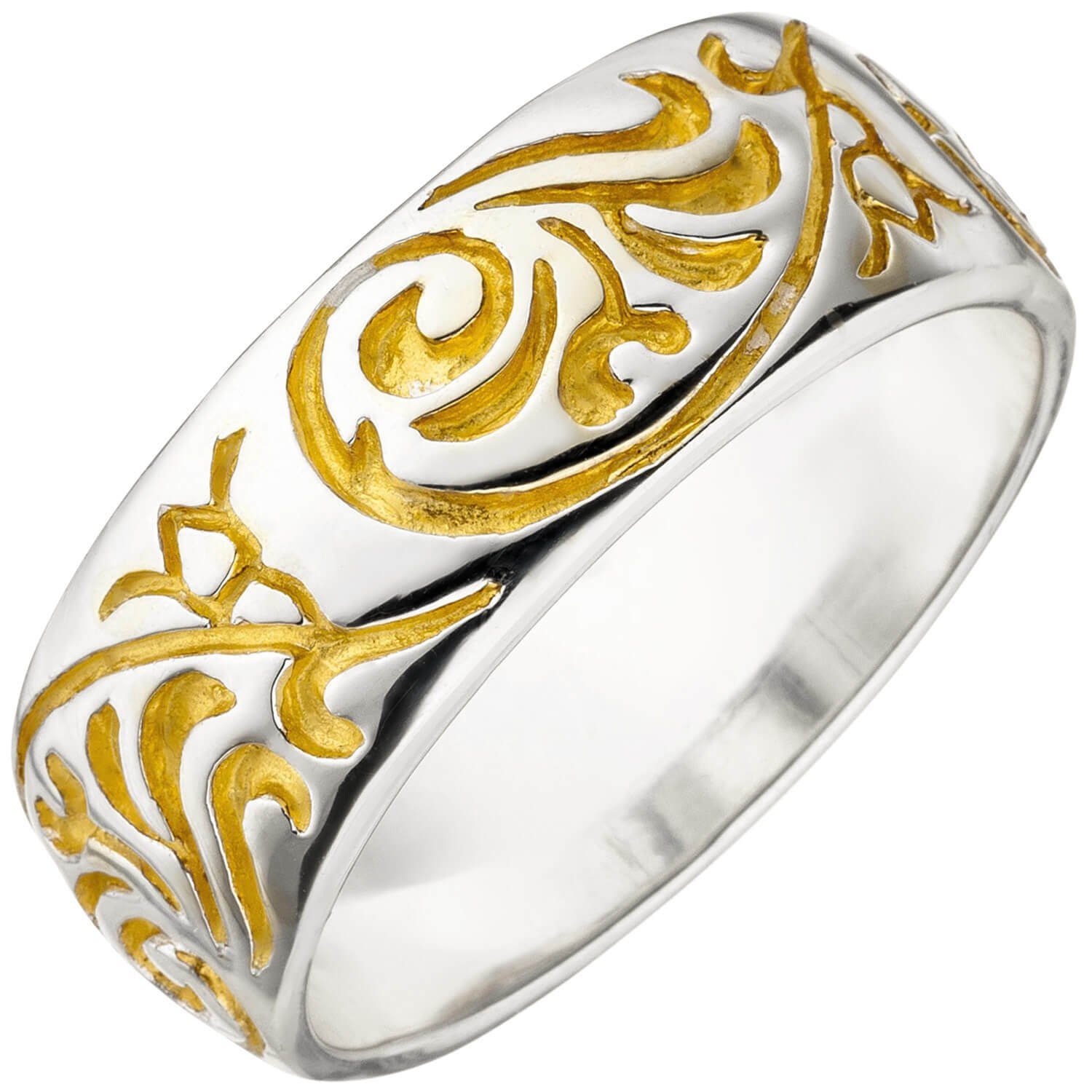 Schmuck Krone Silberring Ring Damenring mit Ornament Muster 925 Silber  vergoldet Silberring Fingerschmuck, Silber 925