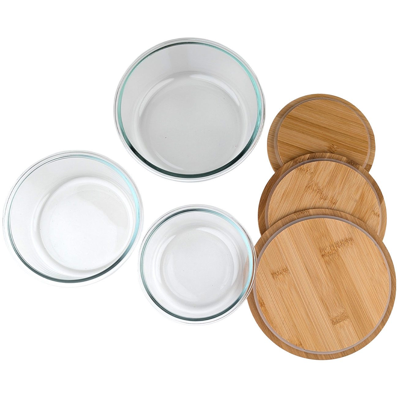 shop'n smile ideoon Vorratsdose Vorratsdosen Glas Rund Vorratsgläser Bambus Deckel 630/960/1400 ml, (6-tlg., 1er-Set von 3 St. & 2er-Set von 6 St), luftdicht da – Bild 5 von 5