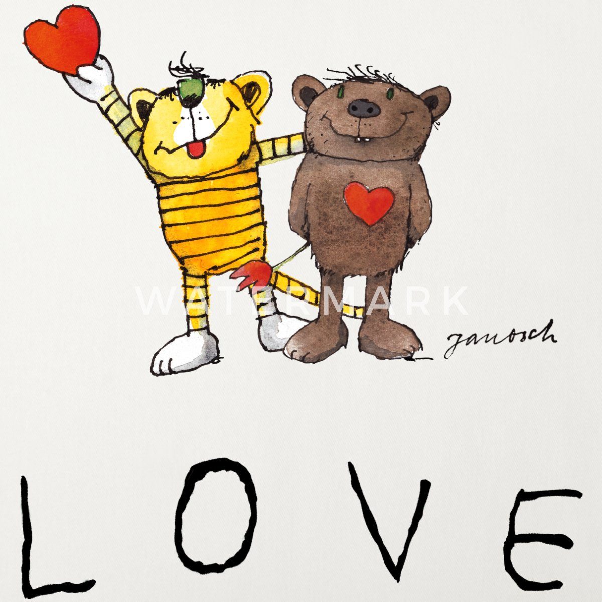 Spreadshirt Kissenbezug Janosch Bär Tiger Love Liebe Kissenbezug 45x45 cm