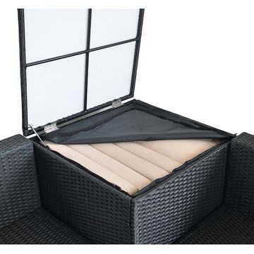 Feel2Home Gartenlounge-Set PolyRattan Sitzgruppe mit Auflagenbox in Schwarz, Grau oder Braun XXL, (2-tlg), Sicherheitsglasplatte