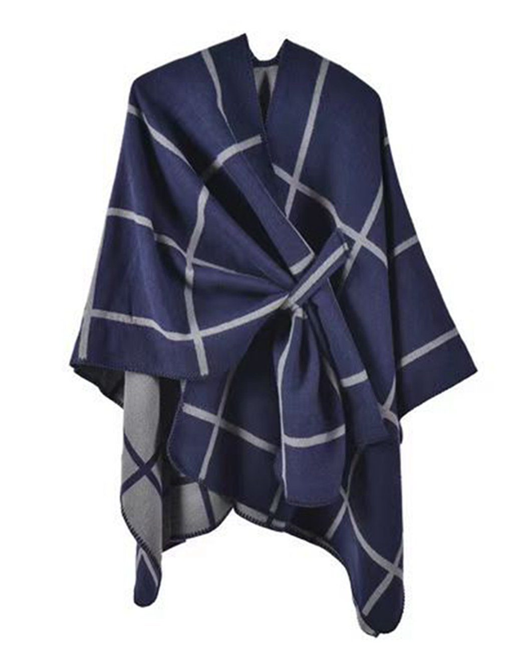 Wrap Winter XXL-Schal Schal WaKuKa Herbst Navyblau und für Cardigan geeignet Cape Schal, Damen