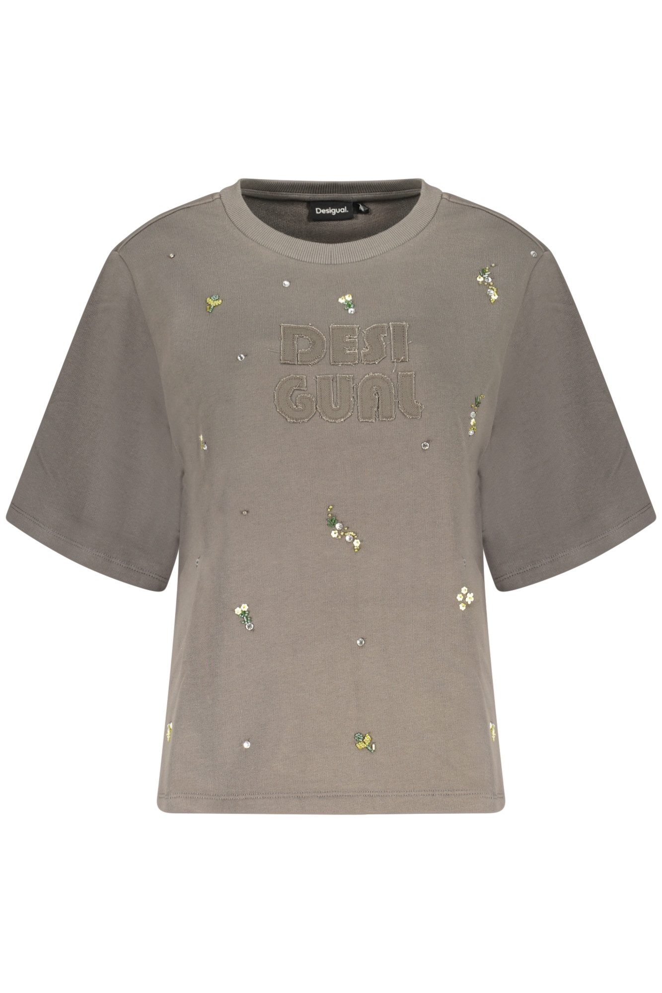 Desigual Sweatshirt Grauer Damenpullover mit Strass & Stickerei –