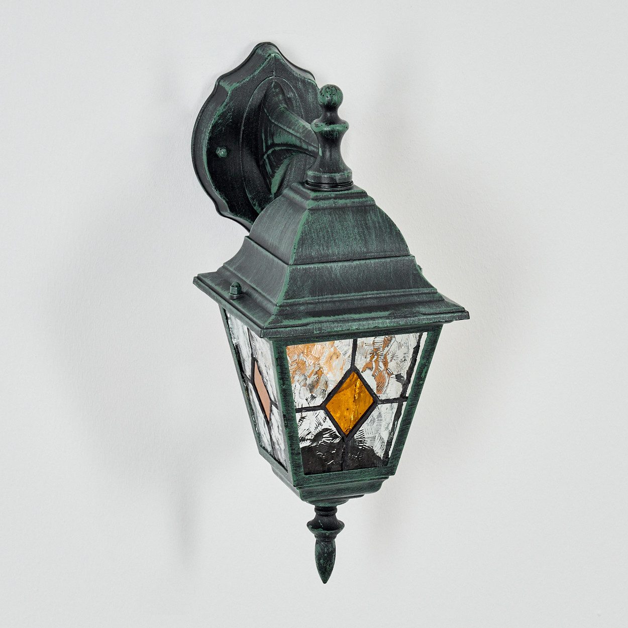 hofstein Außen-Wandleuchte Außenwandlampe aus Metall/Glas in Schwarz/Grün/Klar/Orange, Wandleuchte außen im Vintage/Antik/Landhaus-Design, E27, IP44