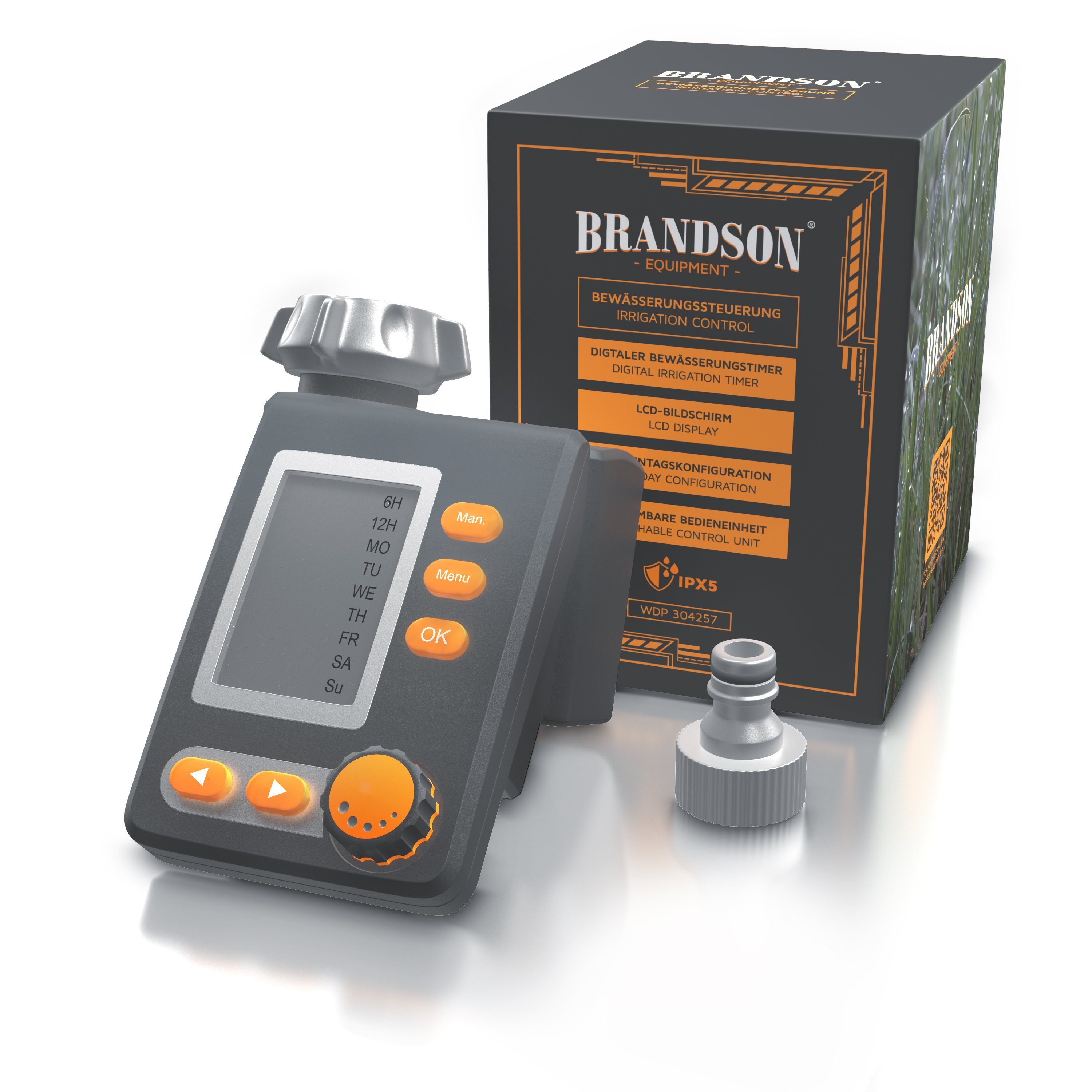 Brandson Bewässerungssteuerung Bewässerungscomputer, Wasserzeitschaltuhr Bewässerungsuhr, LED Display, Digital, Bewässerungsprogramm 1 – 240 Minuten, zyklische Bewässerung
