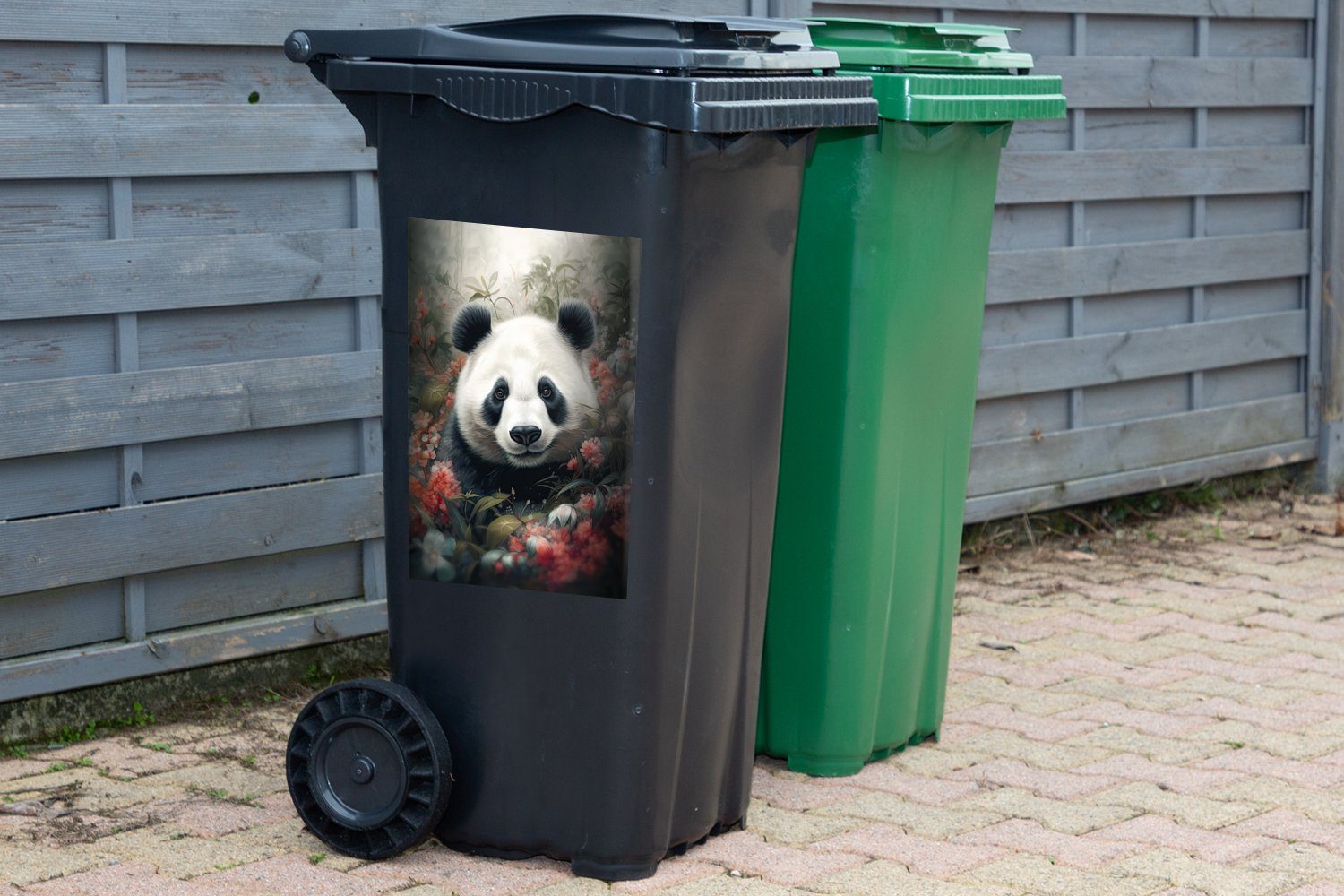 MuchoWow Container, Sticker, Natur - Mülleimer-aufkleber, (1 Mülltonne, Blumen Wildtiere Panda Abfalbehälter Wandsticker St), - -