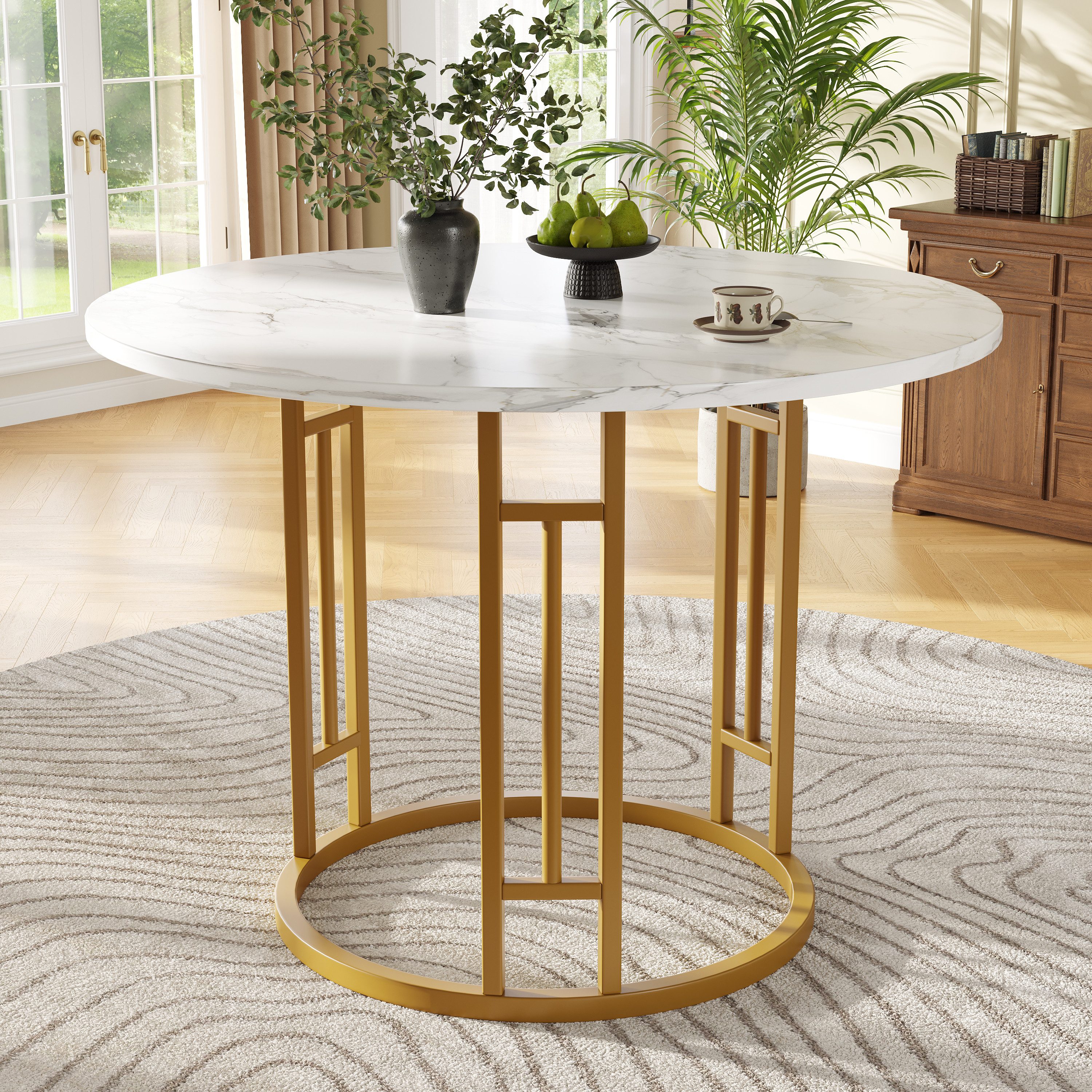 STILVORA Essgruppe 80×80×76cm runder Küchentisch mit MDF-Marmor-Tischplatte,Beistelltisch, (Moderner runder Esstisch 80×80×76 cm mit MDF-Marmor-Tischplatte, verstellbaren Metallbeinen & hoher Tragfähigkeit., 1-tlg)