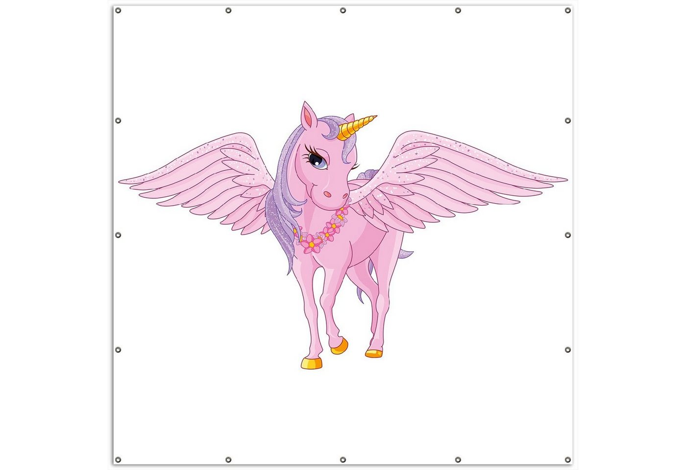 Thumbnail - Wallario Sichtschutzzaunmatten Rosa Einhorn mit großen Flügeln, rund