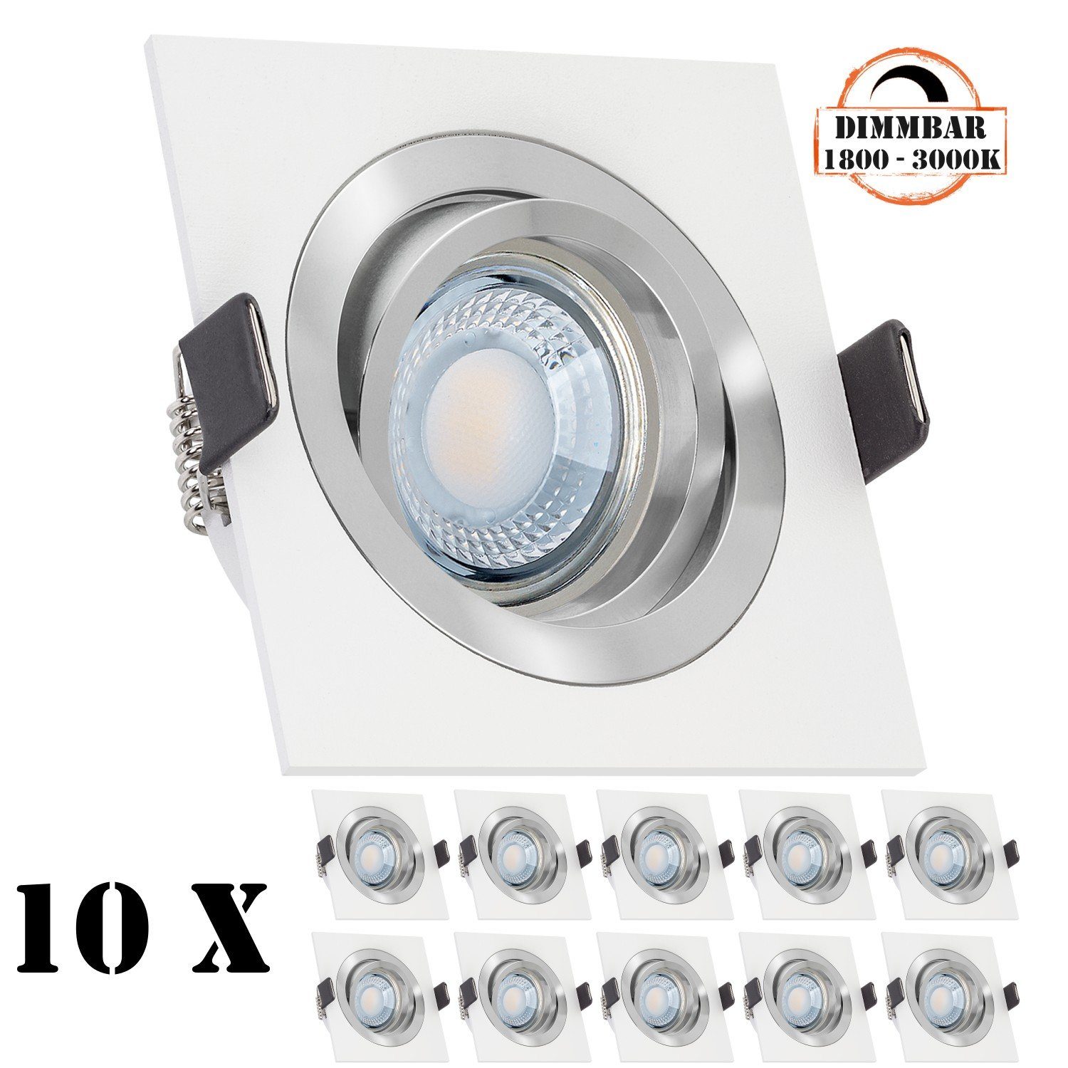 LEDANDO LED Einbaustrahler 10er LED Einbaustrahler Set extra flach in weiß mit 5W LED von LEDANDO