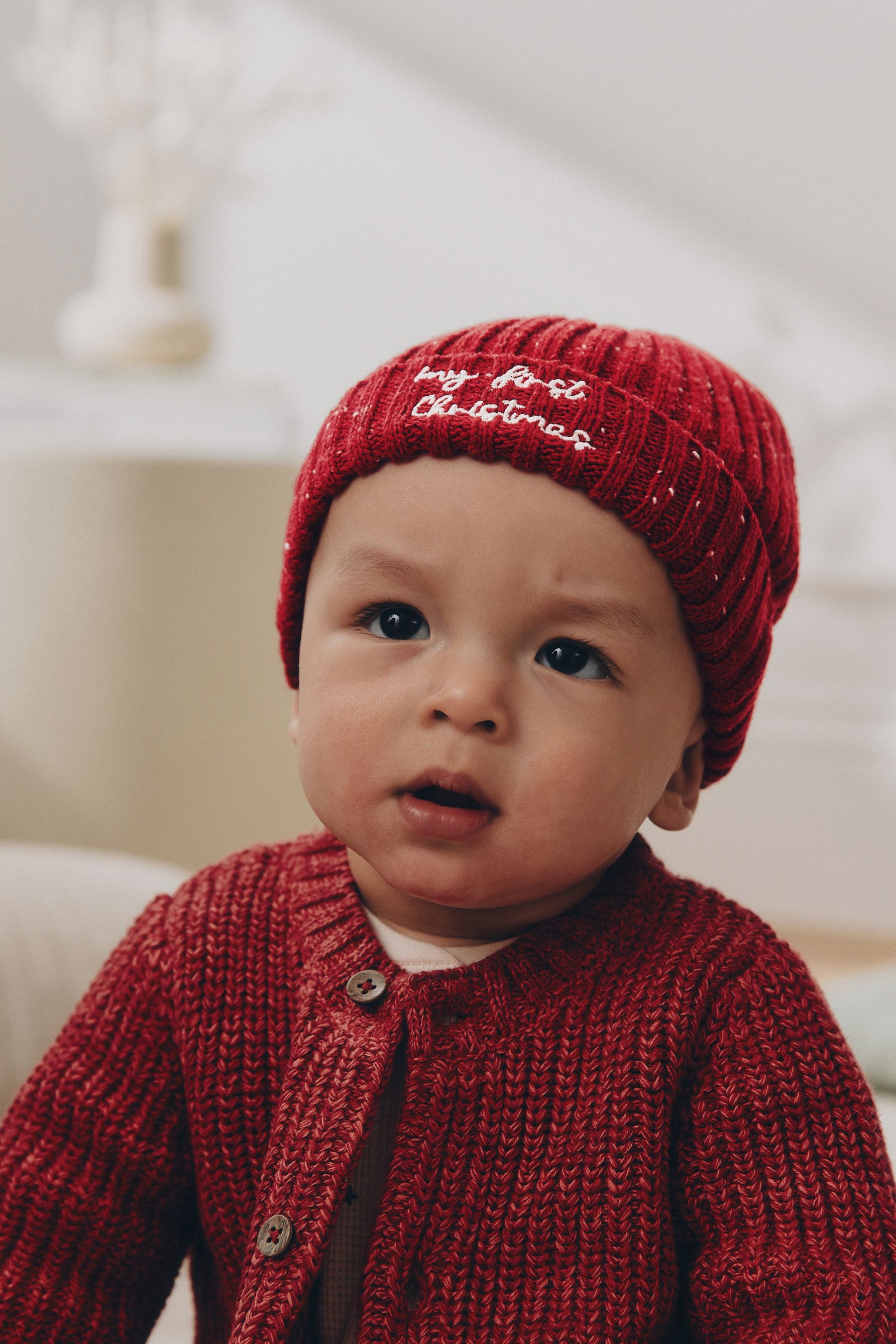 Next Strickmütze Baby Strickhut mit Stickerei, My First Christmas (1-St)
