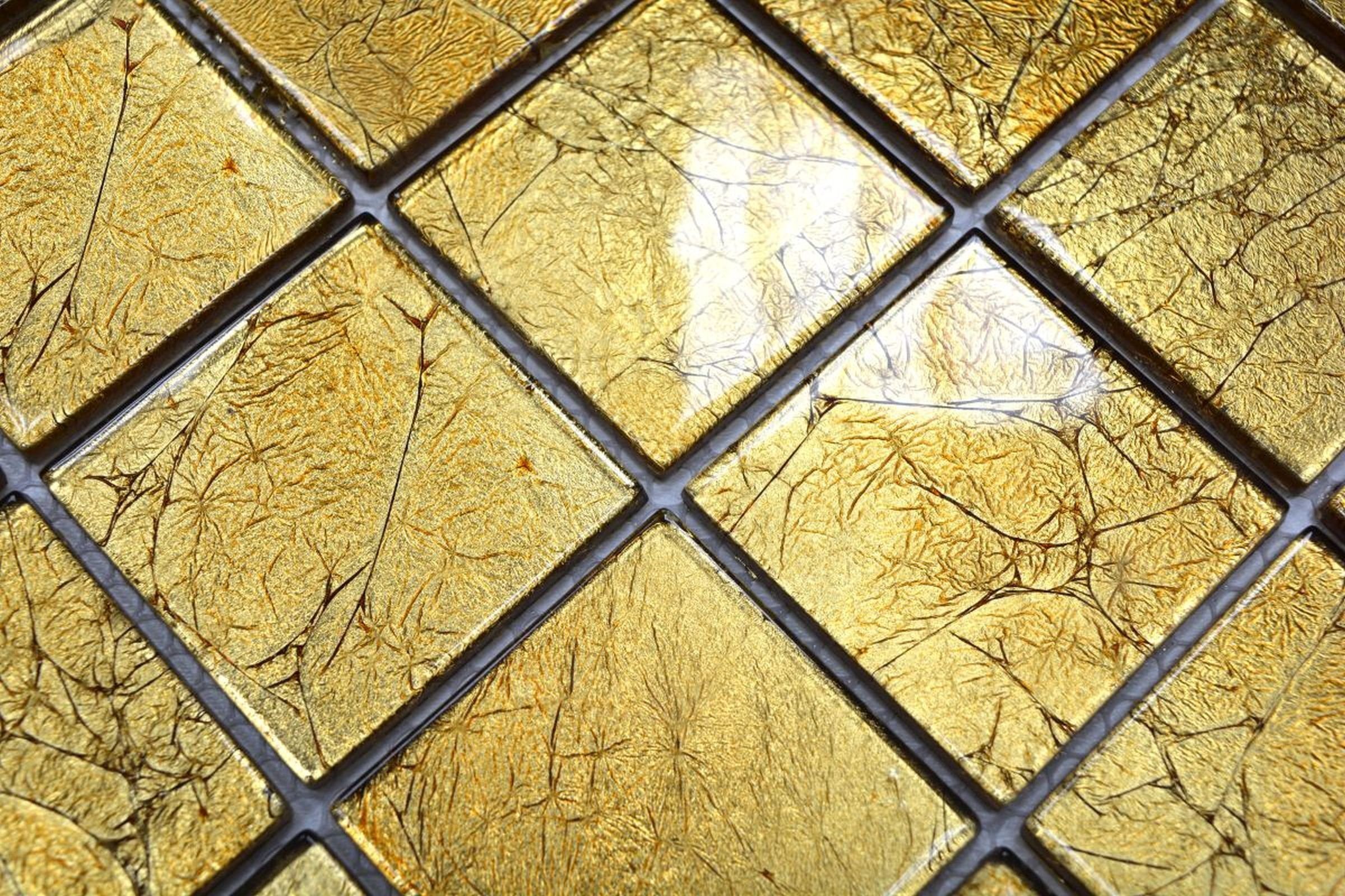 Mosaikfliese Küche Mosaikfliesen Struktur Mosani Fliesenspiegel Glasmosaik gold