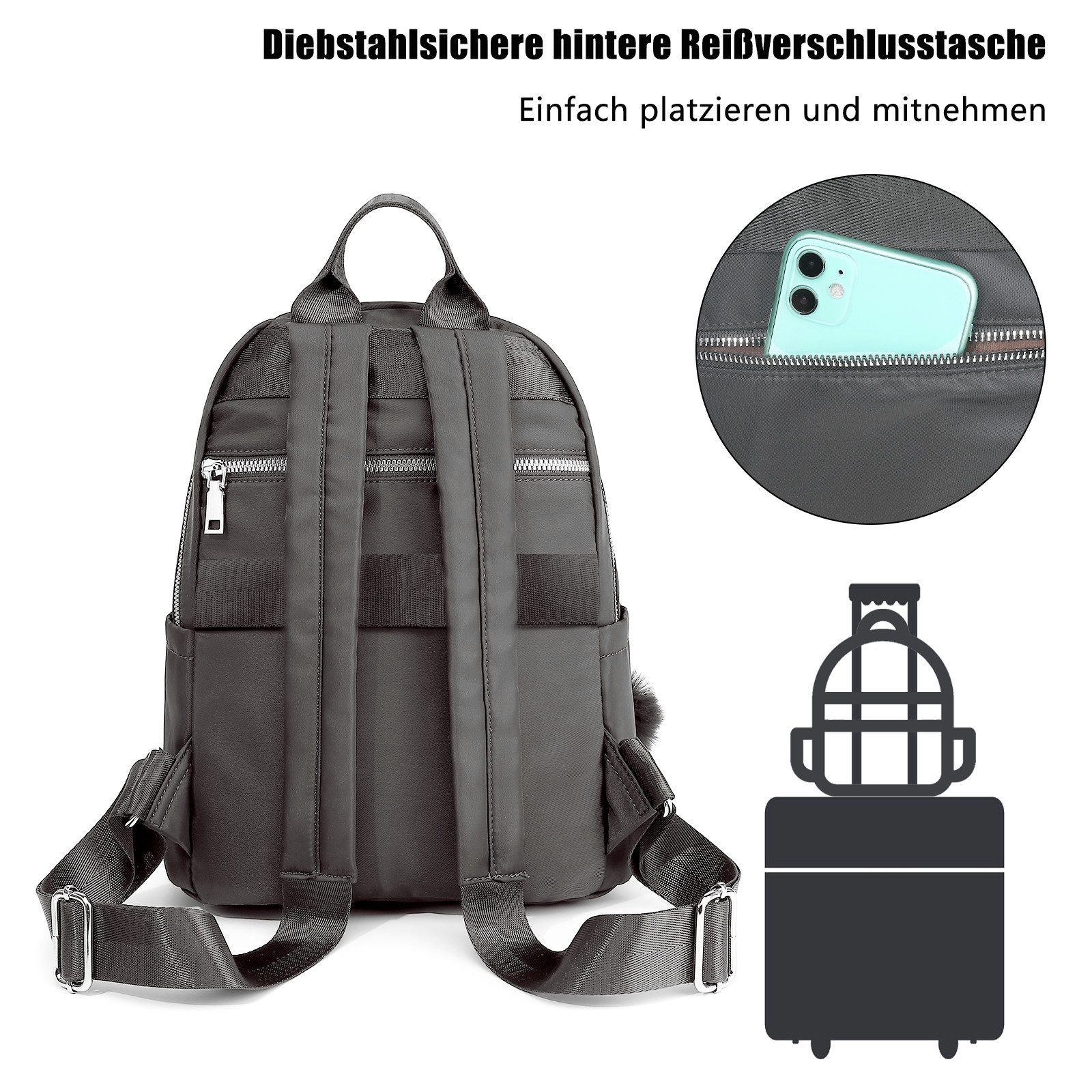 TAN.TOMI Cityrucksack Rucksack Damen Klein, Cityrucksack Nylon Wasserdicht Rucksäcke, Für Schule Travel Wandern Arbeit – Bild 5 von 5