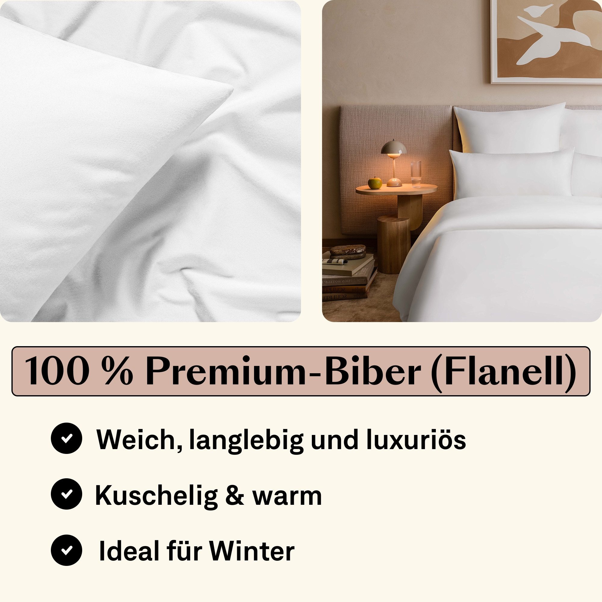 Amqua Bettwäsche Premium Biber / Flanell Winterbettwäsche Set, 100% Baumwolle, OEKO-TEX zertifiziert, weich & atmungsaktiv für Herbst & Winter