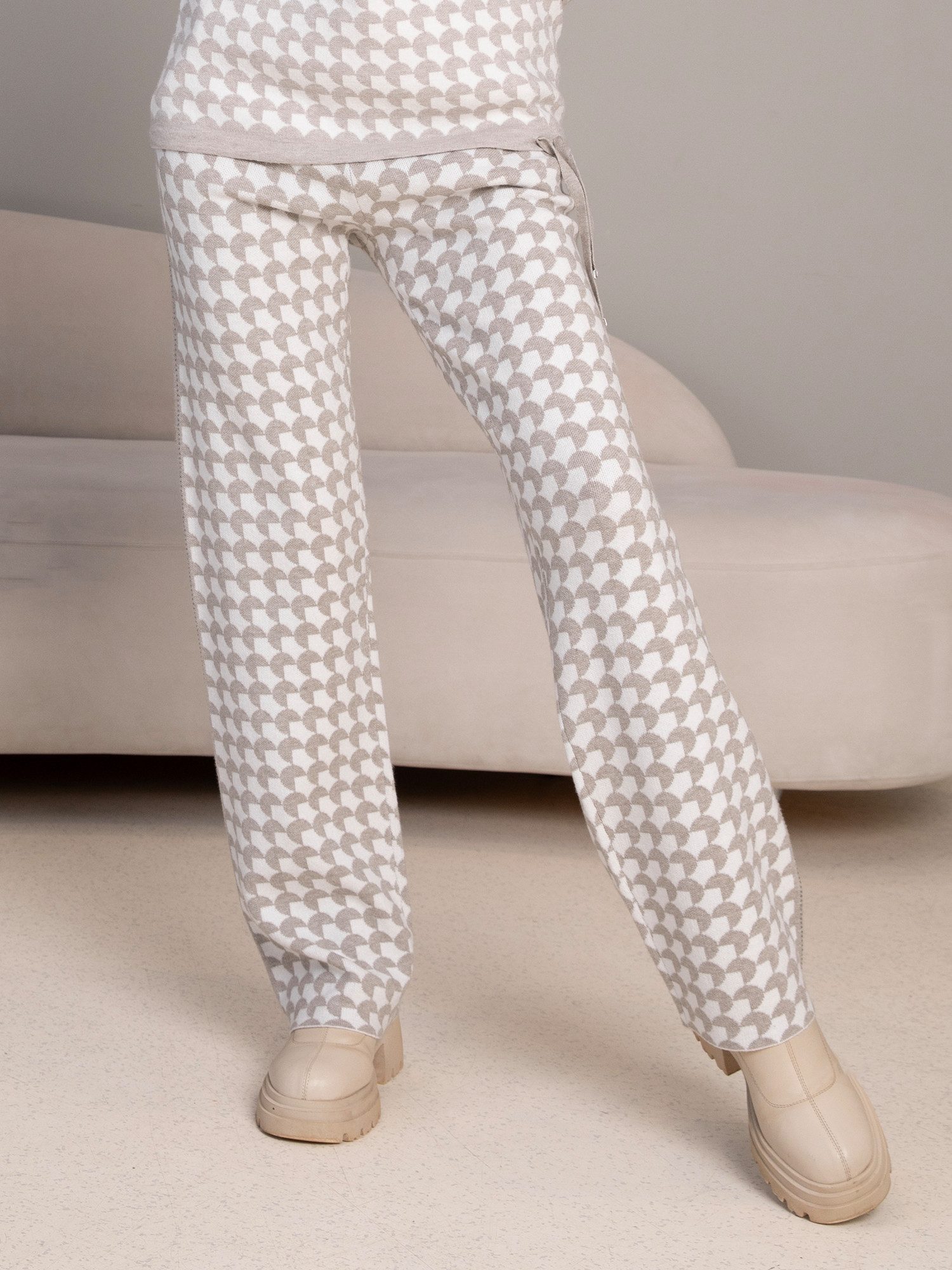 Passioni Strickhose mit geometrischem Muster grau- weiß günstig online kaufen
