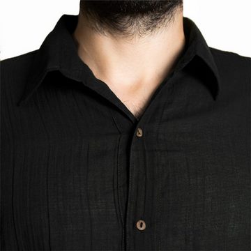 PANASIAM Kurzarmhemd Unisex Sommerhemd mit Kragen aus weicher reiner Baumwolle Freizeithemd für Sie & Ihn mit Holzknöpfen Wohlfühlhemd