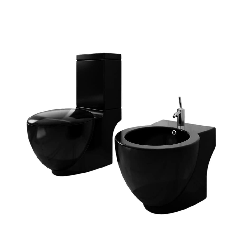 vidaXL Bidet Stand-WC & Bidet Set Schwarz Keramik