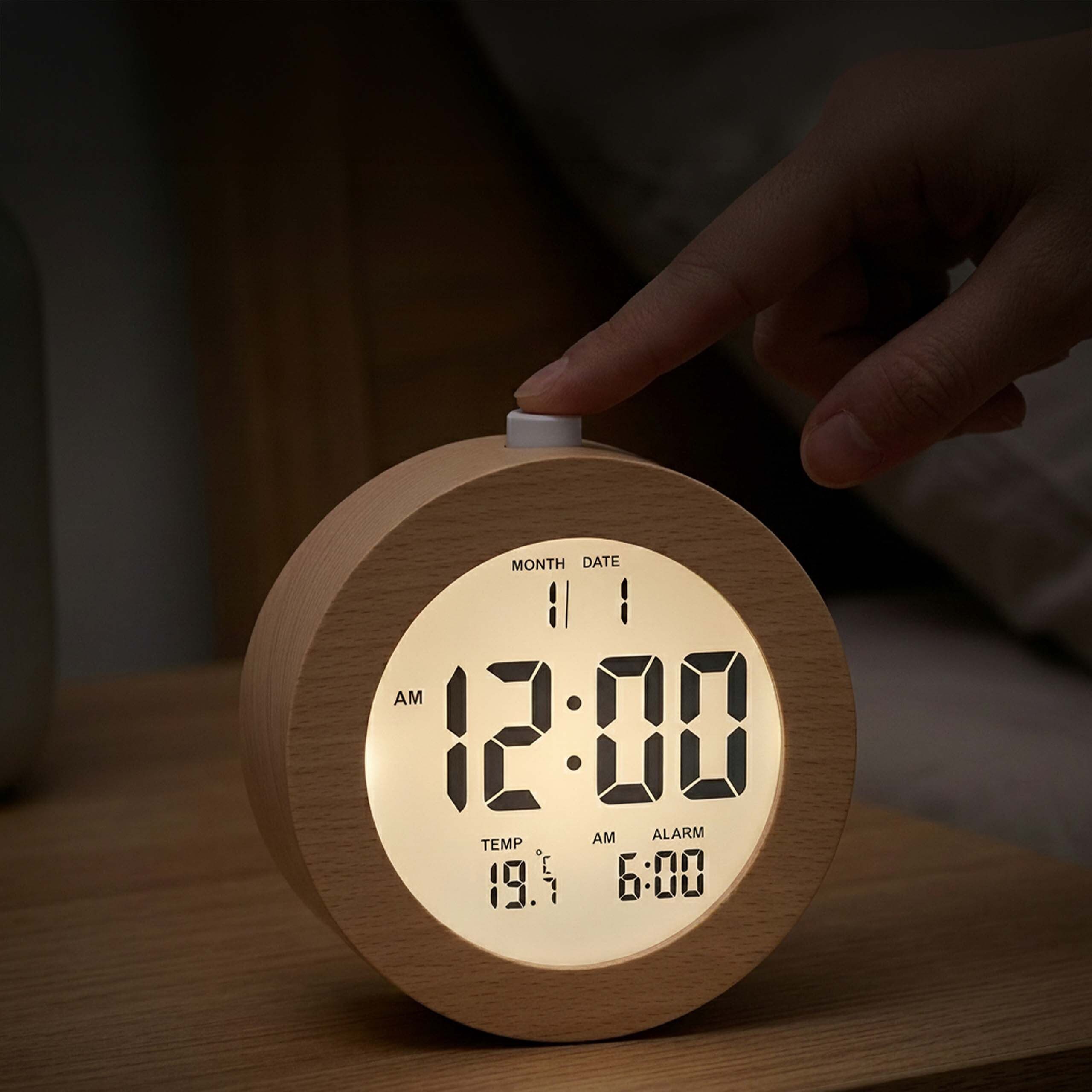 relaxdays Quarzwecker Digitaler Wecker aus Holz