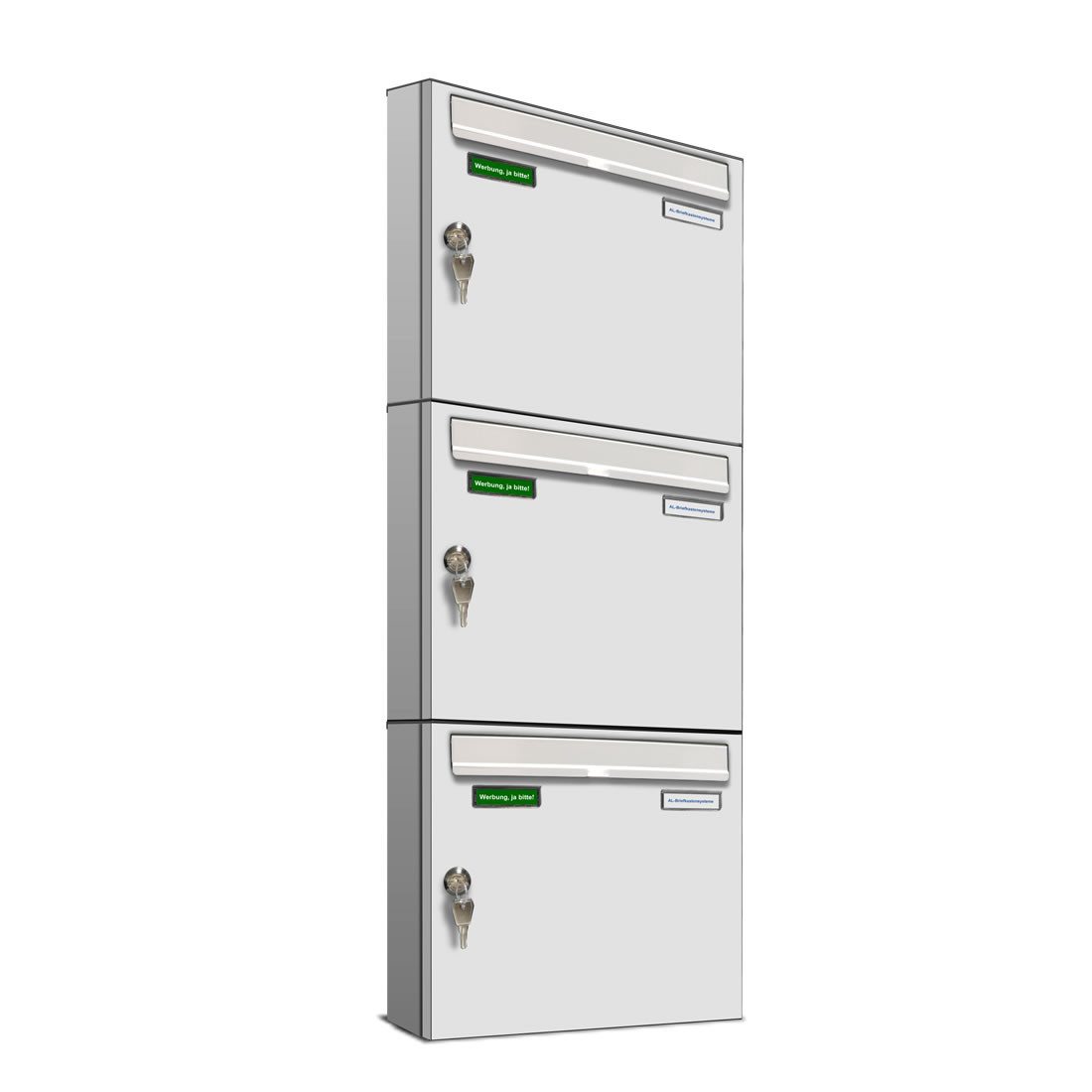 AL Briefkastensysteme Wandbriefkasten 3 Fach Basic Briefkasten A4 RAL Farbe 9016 Verkehrs Weiss wetterfest