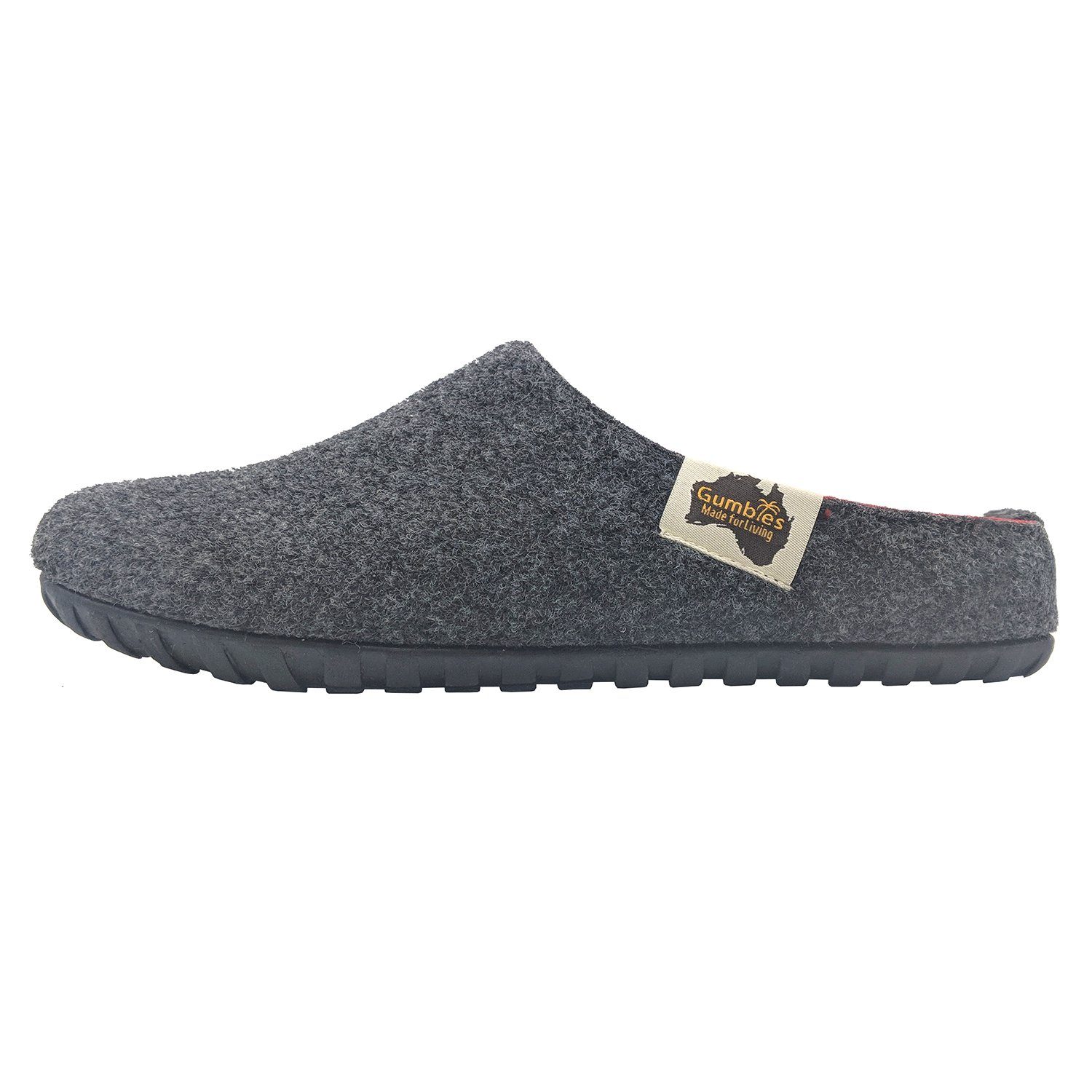 »in Gumbies Designs« Red charcoal-Red Outback in Slipper Charcoal Materialien aus recycelten Hausschuh farbenfrohen