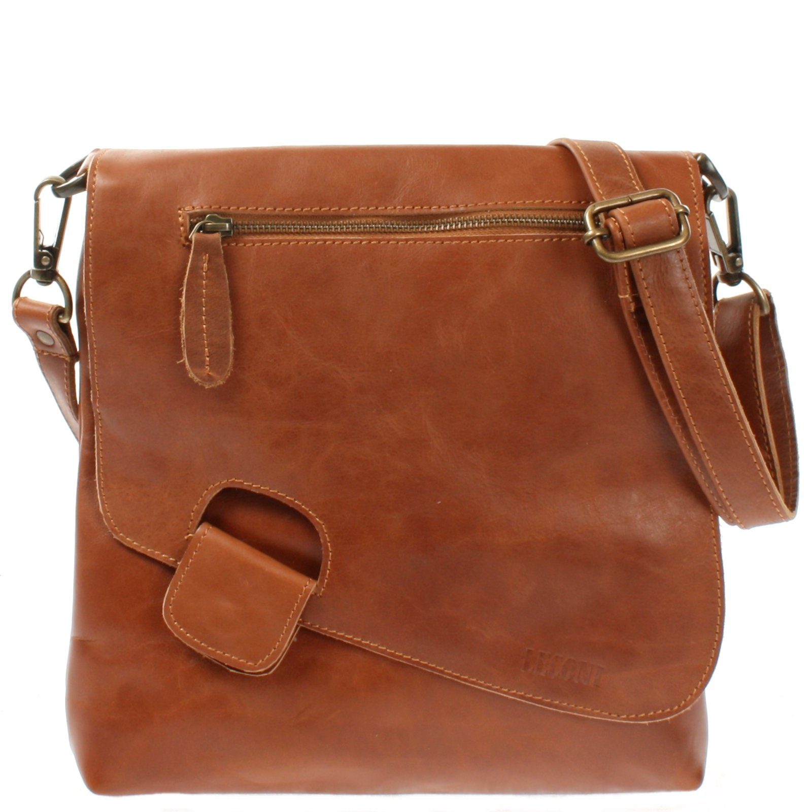 LECONI Umhängetasche Ledertasche Schultertasche Damen Handtasche echt Leder LE3027, Überschlag + Reißverschluss – viele Fächer – 29 × 29 × 6 cm