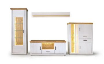 expendio Wohnwand Marlis 20, (Spar-Set, 4-St), Pinie Aurelio / Grandson Oak Nb vormontiert Landhaus Rückwand 3D-Optik