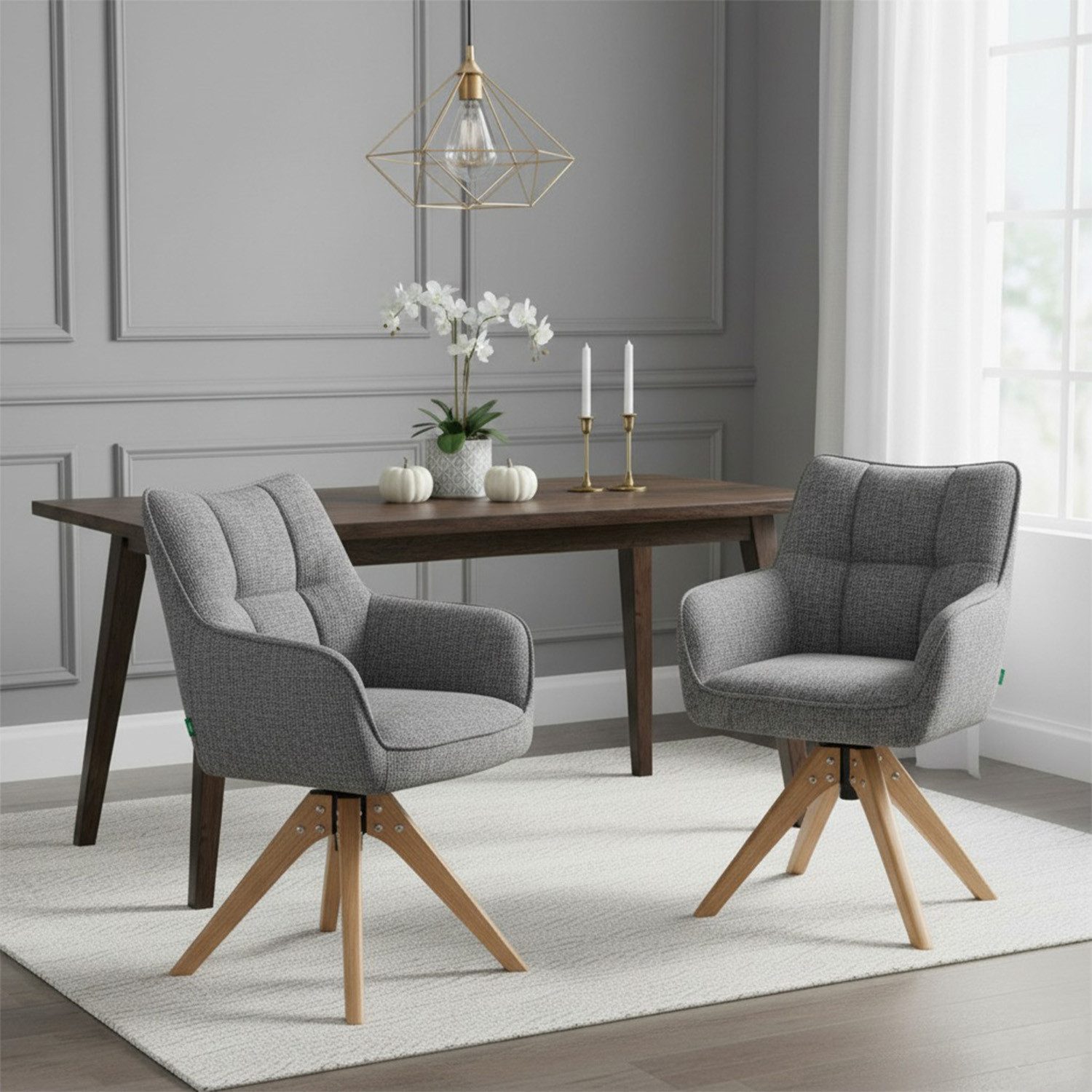 DUBI Möbel Polsterstuhl Mika-Theo 2er-Set, Federkern, Eiche geölt, 360° dre günstig online kaufen