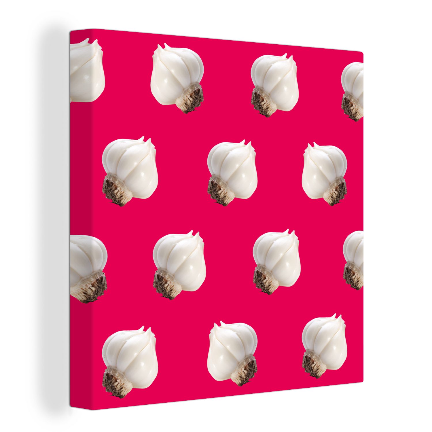 OneMillionCanvasses® Leinwandbild Knoblauch - Gemüse - Muster - Rot, (1 St), Leinwand Bilder für Wohnzimmer Schlafzimmer
