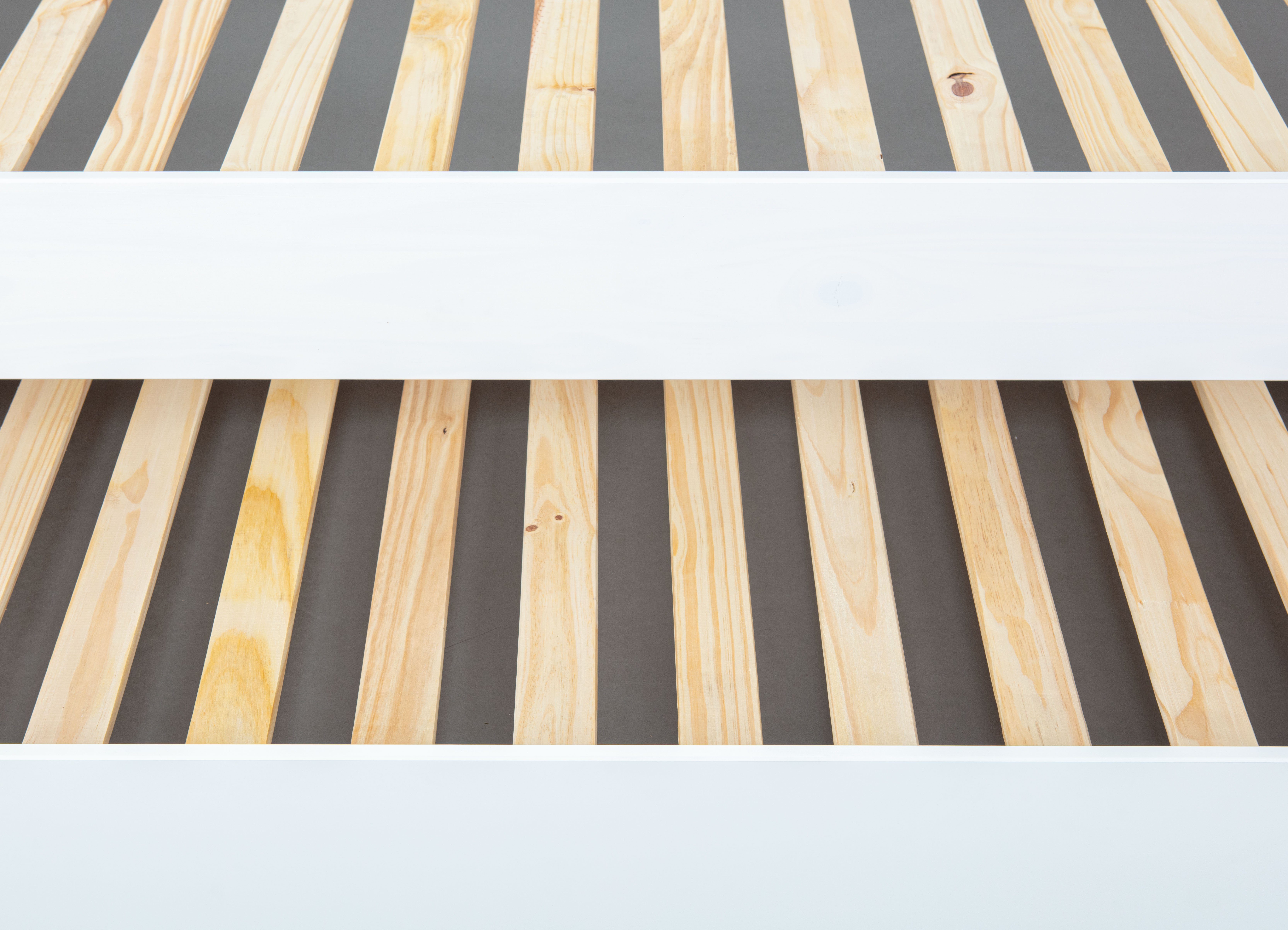 Inter Link Funktionsbett, Massivholz, inkl. weiß Schreibtisch, aus Liegefläche, mit ausziehbarer Kiefer