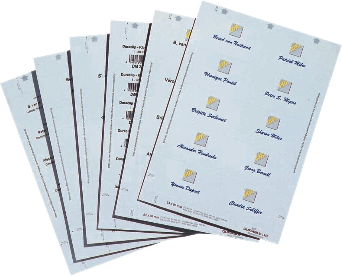 DURABLE Hinweisschild Einsteckschilder 61x210mm 20 Bogen (20 Schilder) weiß