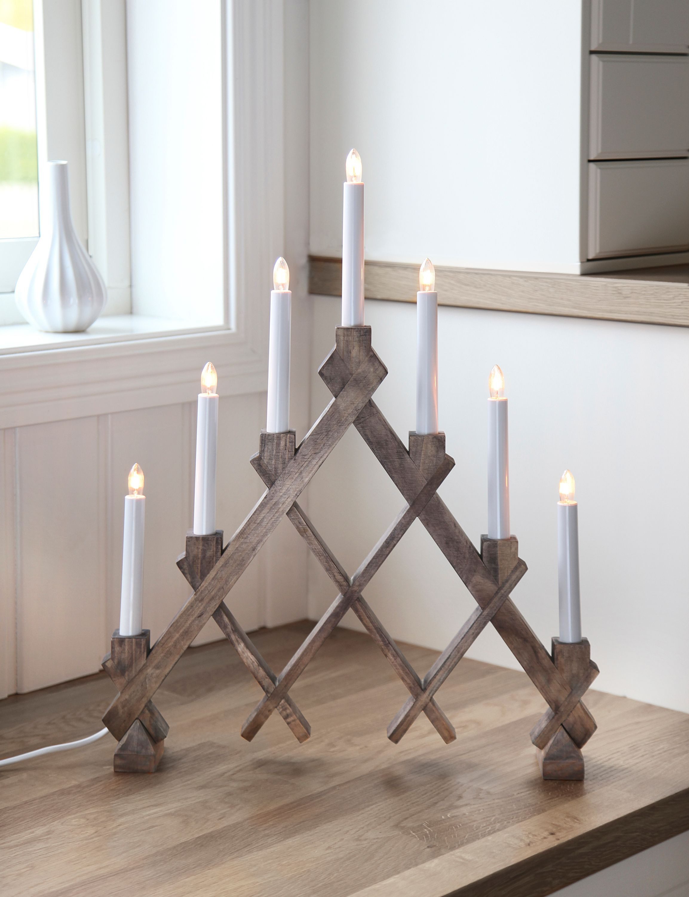 STAR TRADING Fensterleuchter LED-Fensterleuchter "Rut", 7-flammig, Holz, na günstig online kaufen