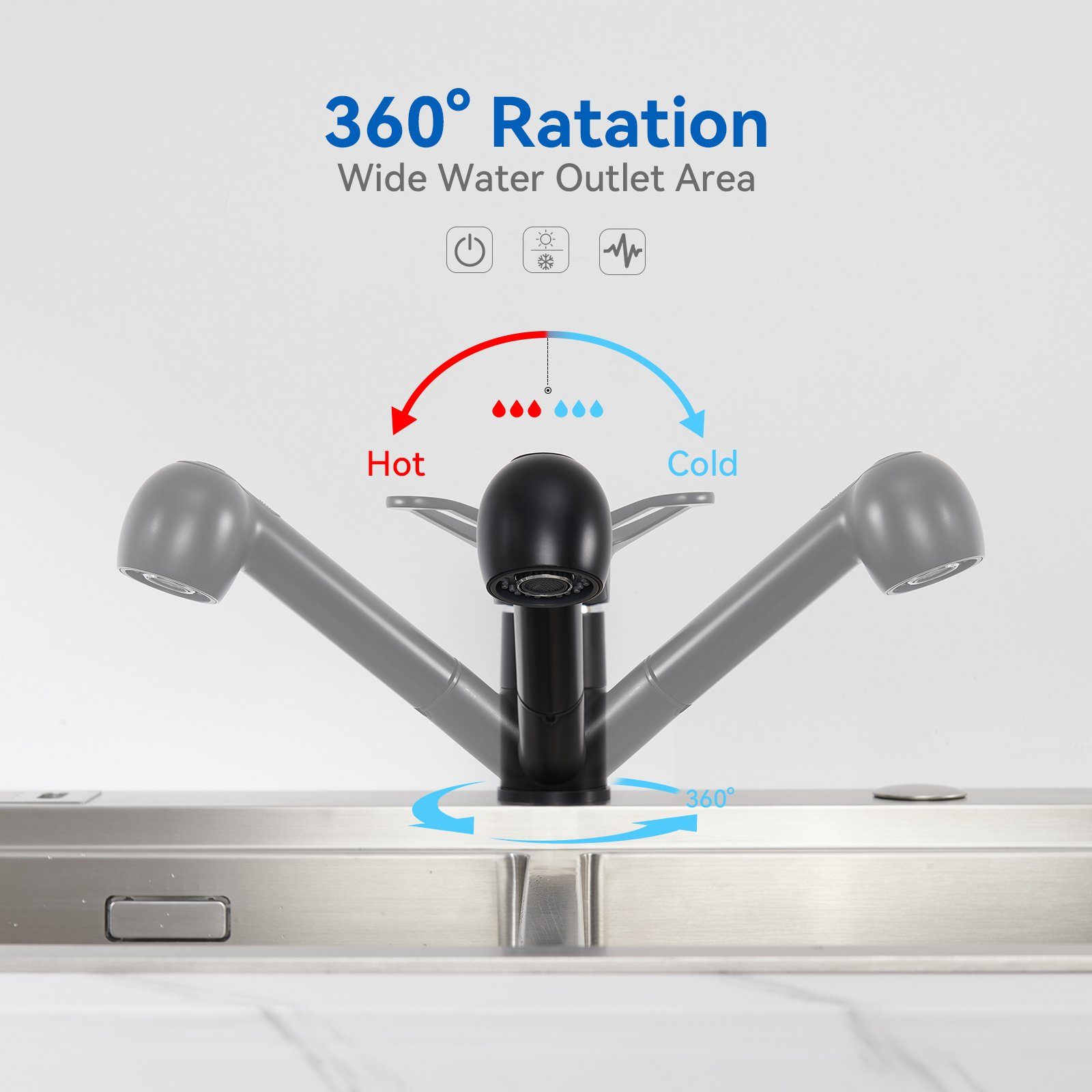 Auralum Wasserhahn Spültischarmatur mit Ausziehbar 360° Schwarz Küchenarmatur Brause Mischbatterie Einhandmischer