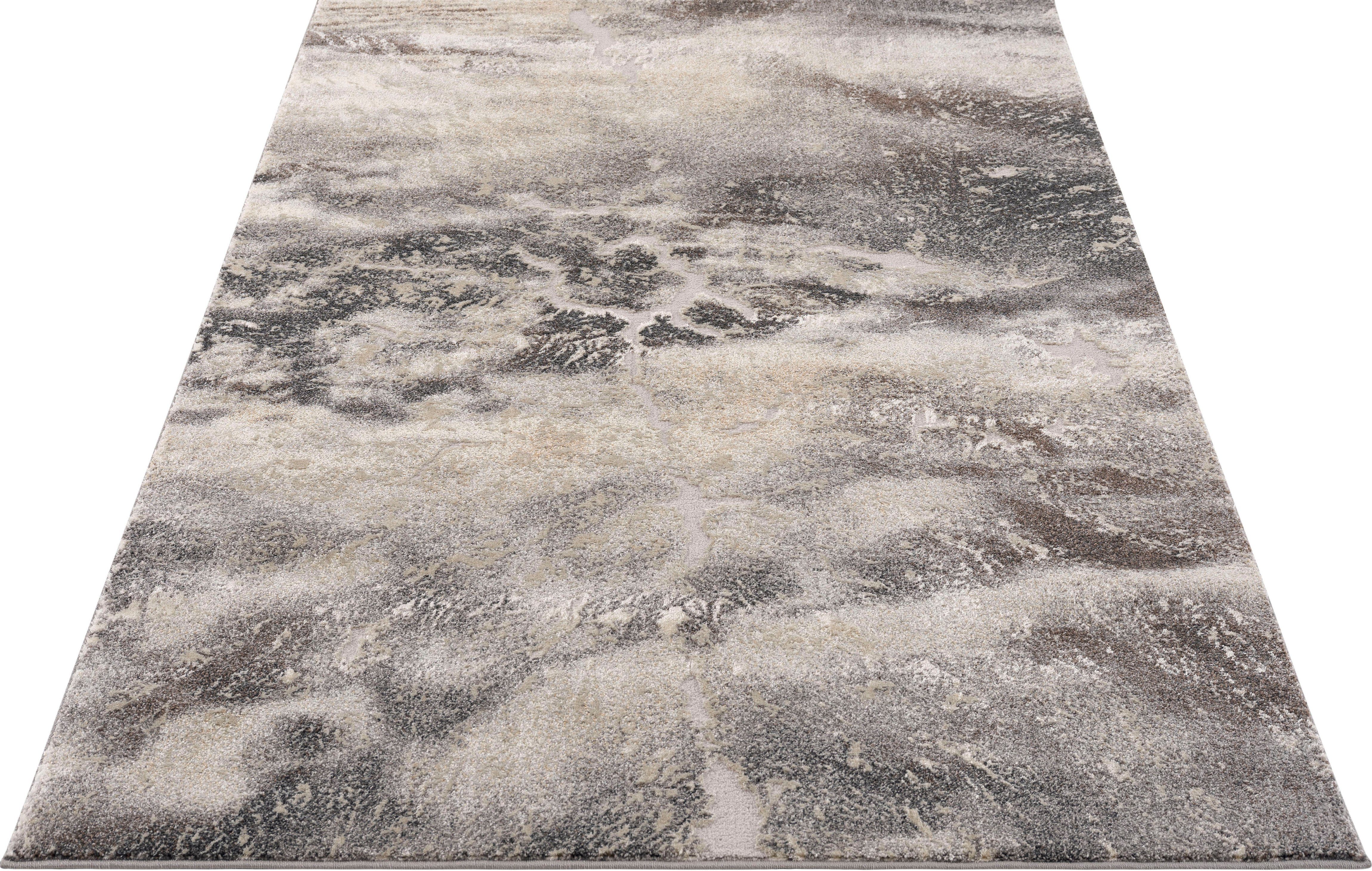 Teppich Marmor, my home, rechteckig, Höhe: 12 mm, Teppich in moderner Marmor Optik, Hoch Tief Effekt, flach, einfarbig