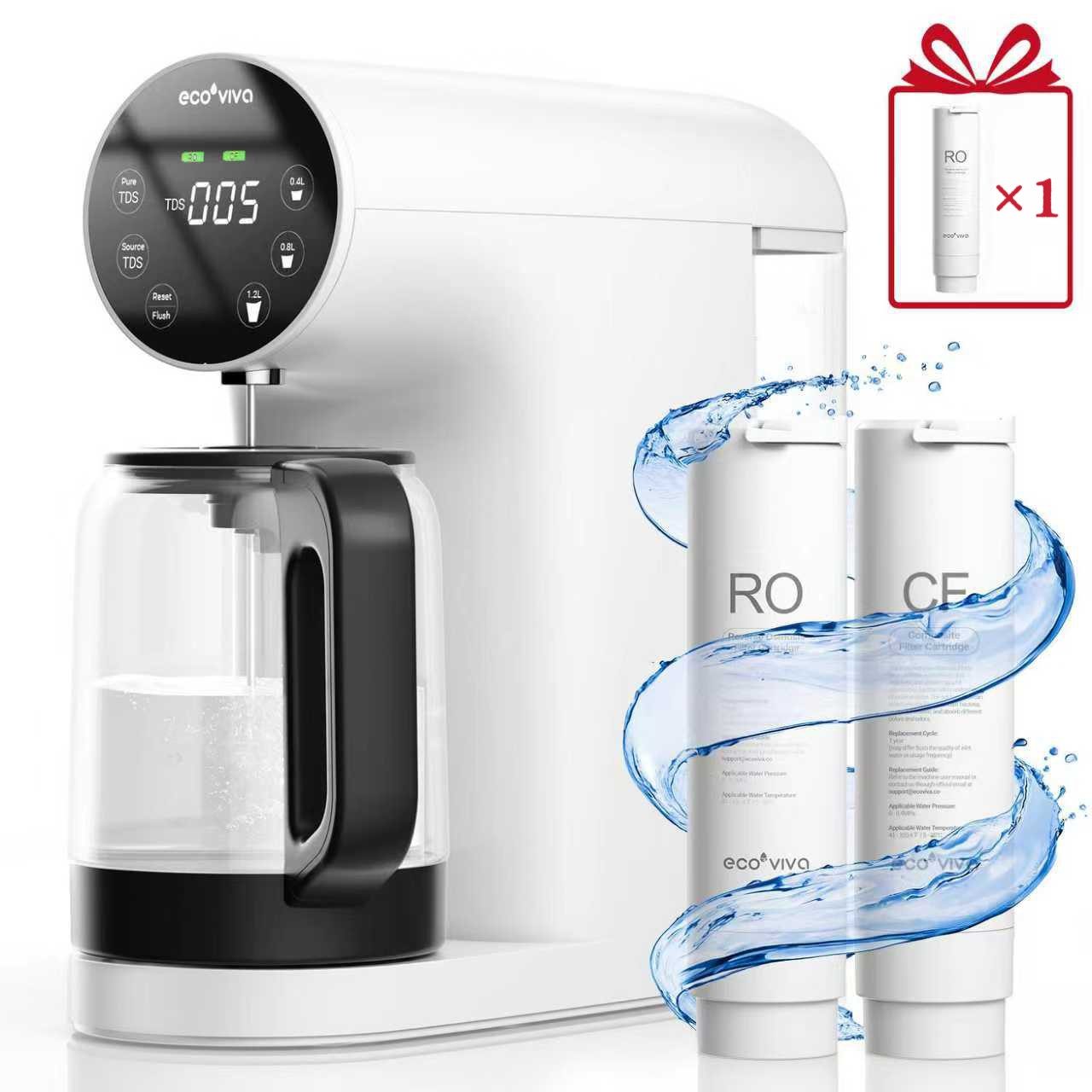 Ecoviva Фильтры для воды WP-RO-200G Auftisch Osmoseanlage für Trinkwasser, 4-stufige RO-Filtration, 3:1 Rein zu Abfluss, TDS-Anzeige