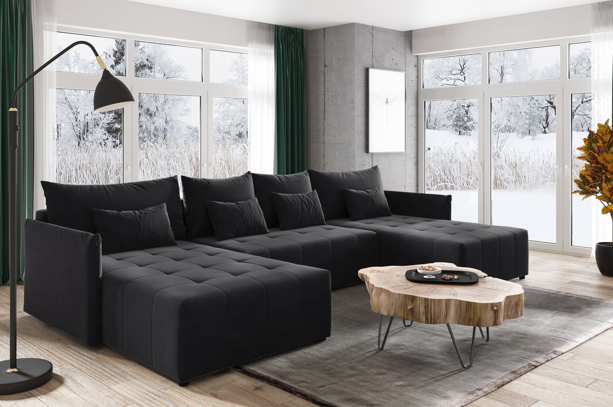 Sofnet Wohnlandschaft Leno U, mit Schlaffunktion und Bettkasten, Ecksofa, U-Form Couch, Schlafsofa mit Wellenfeder Kronos 07