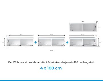 Furnix Wohnwand BARGO IV 400 cm (4x100cm) Schrankwand ohne LED weiß, moderne minimalistische Optik, Push-to-Open