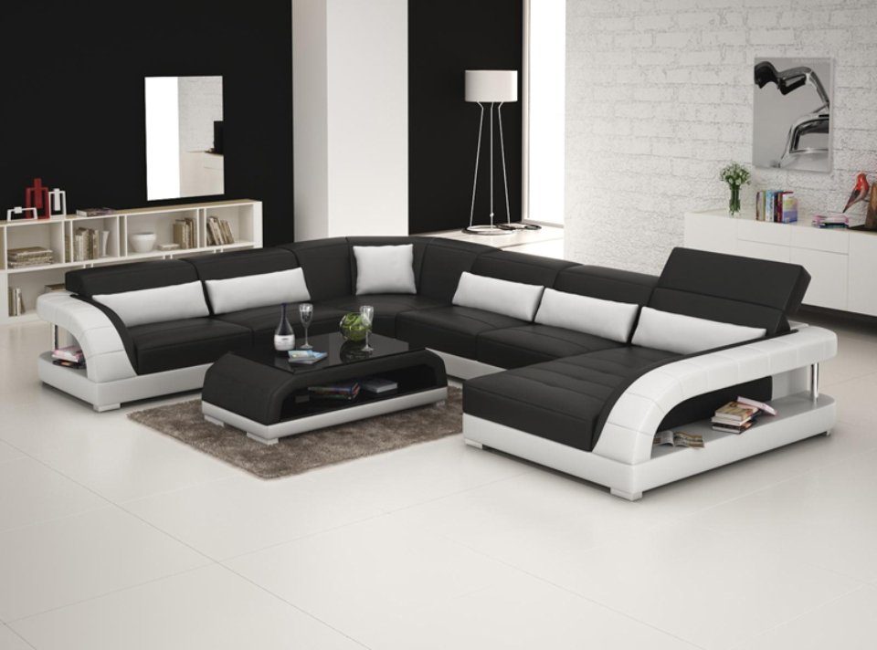 JVmoebel Ecksofa, Ledersofa Couch Wohnlandschaft Ecksofa Eck Design Modern  Sofa, Maße: ca. 280 x 360 x 186 cm oder ca. 186 x 360 x 280 cm