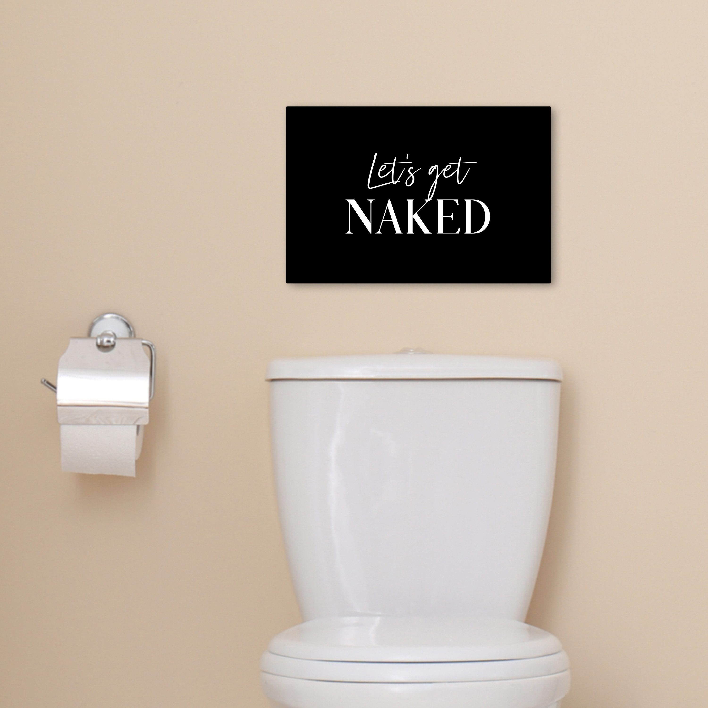 OneMillionCanvasses® Leinwandbild Zitat - Let's get naked - Schwarz - Sprüche, Fotodruck (1 St), Badezimmer Deko, Bilder WC, Toilette Wanddeko 20x30 cm – Bild 5 von 5