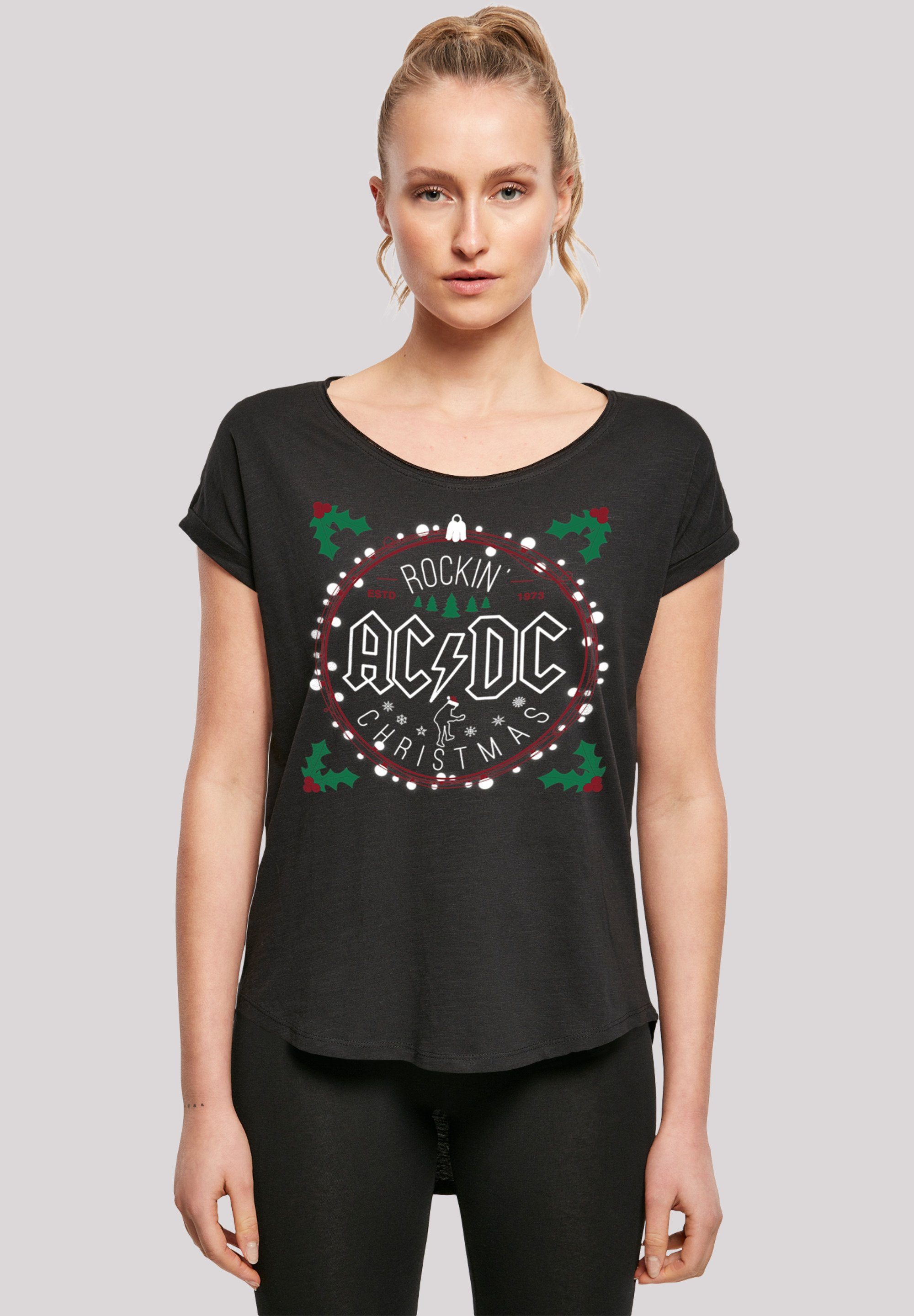 F4NT4STIC T-Shirt ACDC Christmas Weihnachten Print, Hinten extra lang  geschnittenes Damen T-Shirt