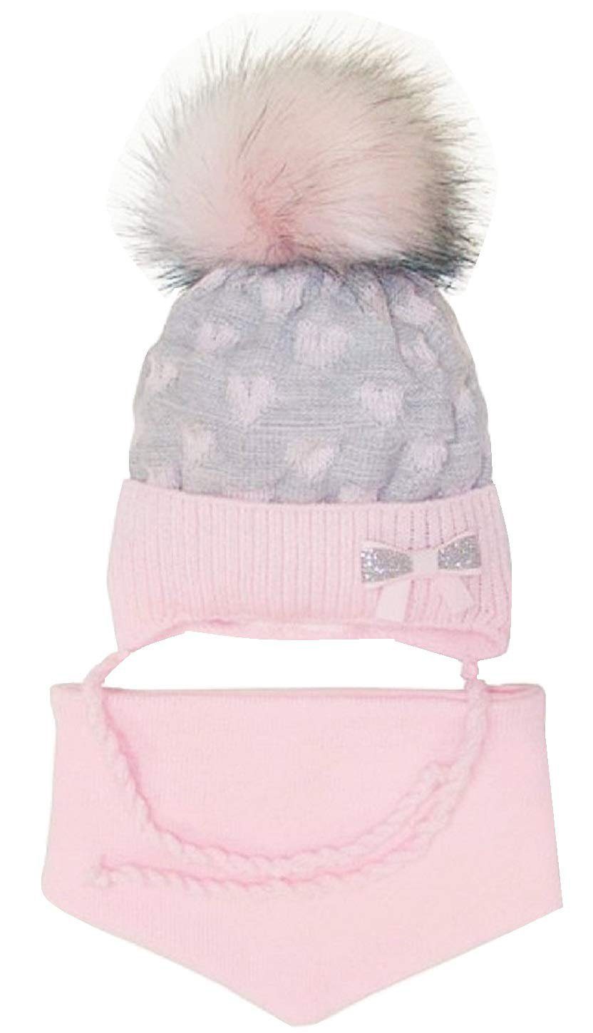 Smarilla Mütze & Schal Baby Winter Mütze Mädchen Bindemütze Strickmütze mit Dreiecktuch Schal Praktische Bindebänder / gefüttert / Druckknopf am Schlauchschal