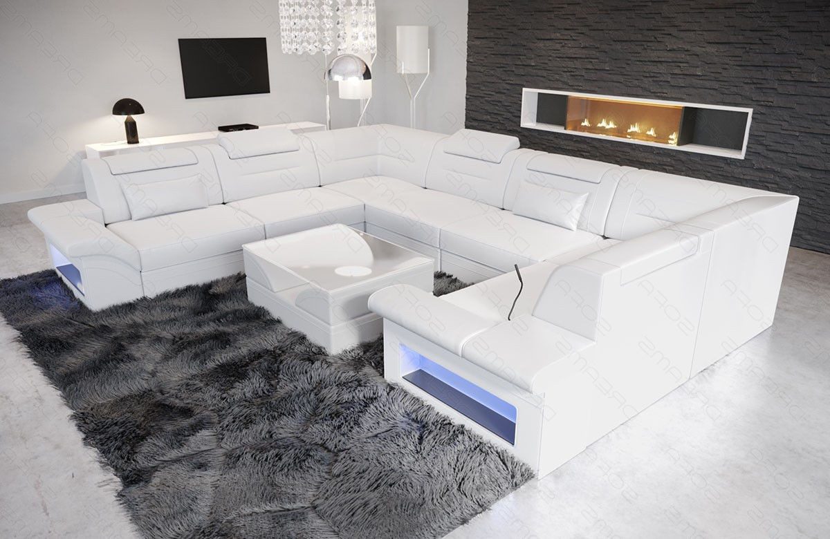 Sofa Dreams Wohnlandschaft Ledersofa Brianza U Form Mini, Designersofa, Sofa mit Beleuchtung