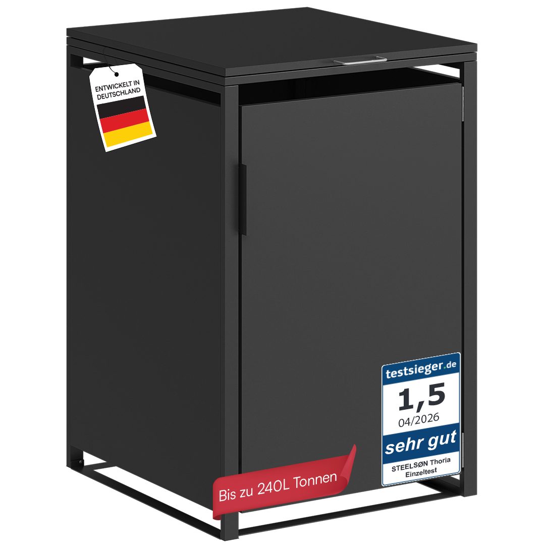 STEELSØN Mülltonnenbox Thoria 240L aus verzinktem Stahl (Graphitschwarz, verfügbar mit 1, 2, 3, 4, oder 5 Türen), Für 1 Tonne