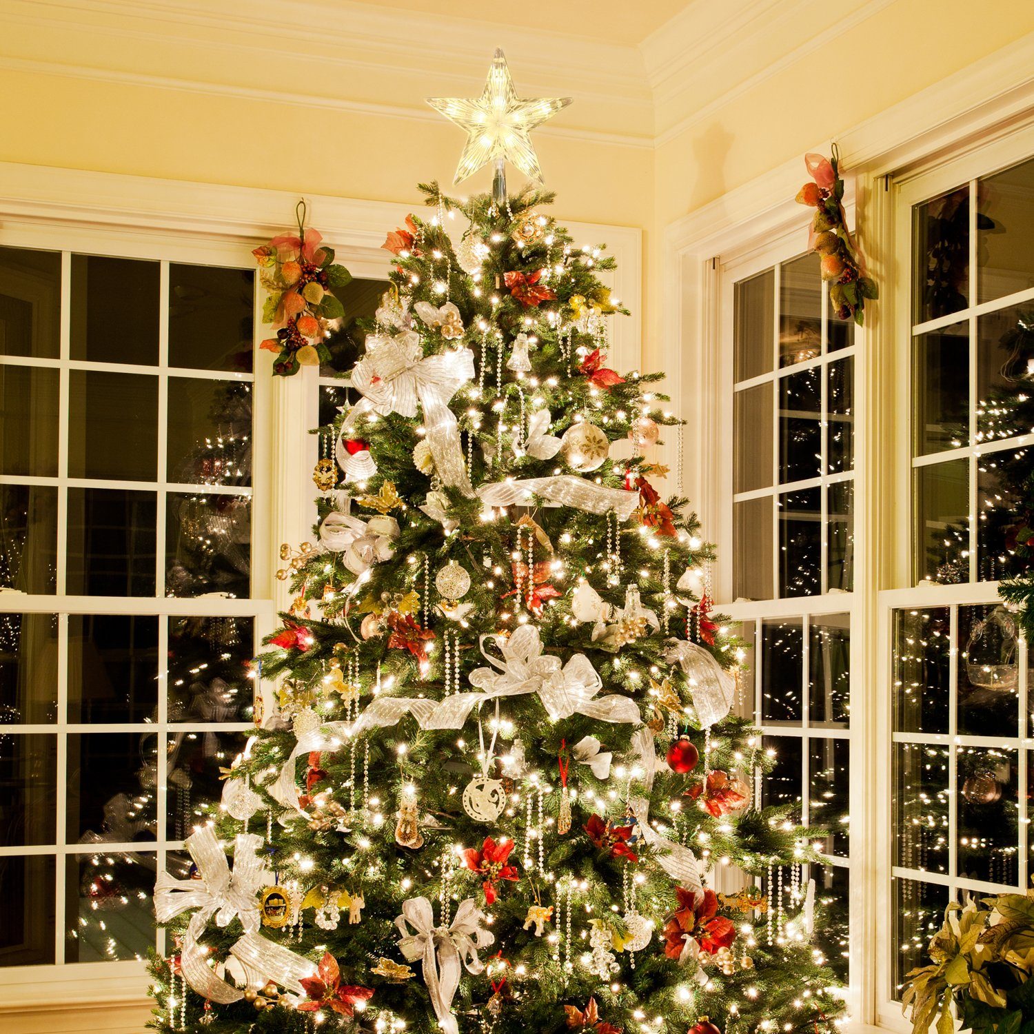 Salcar LED-Lichterkette Weihnachts Lichterkette Weihnachtsbaum LED Lichterkette mit Zauberstab, 3m Christbaumbeleuchtung mit Ring und 10 Girlanden, 350 LED Warmweiß