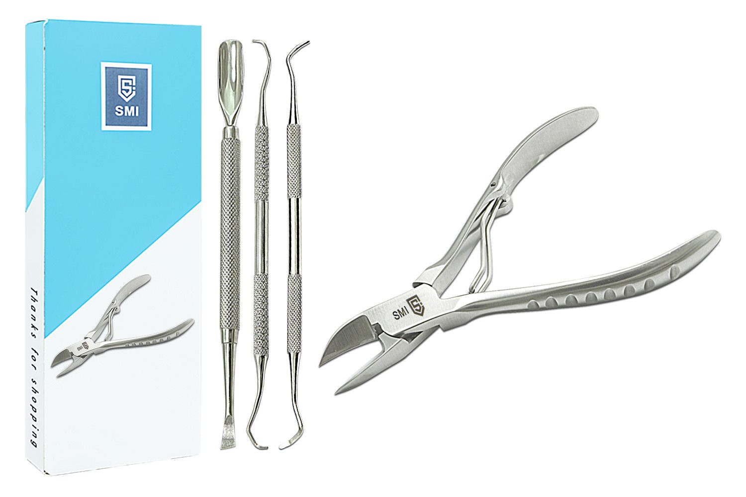 SMI Nagelzange Fußpflege Nagelzange fußnagelzange Nagelhautschieber Eckenzange, Hand- und Fußpflegeset, 4-tlg., mit Eckenzange Fußpflege set